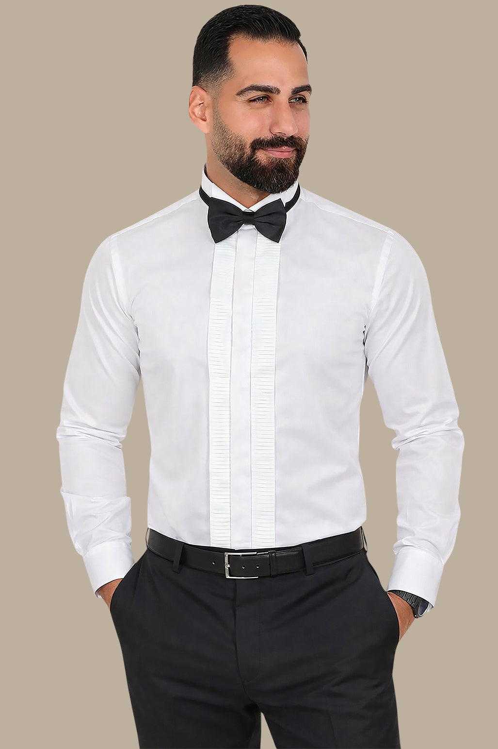 White Pleated Tuxedo Shirt