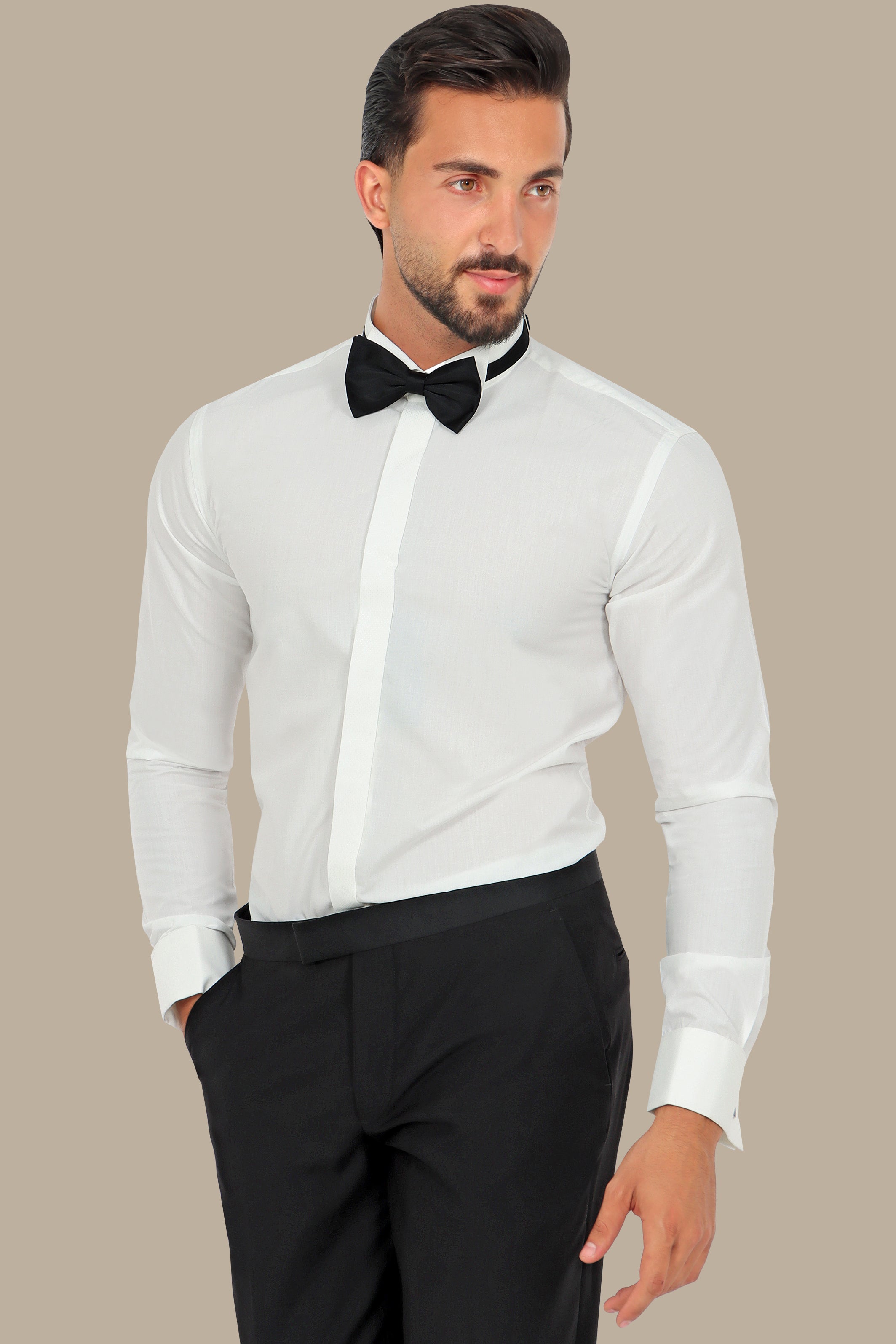 White Tuxedo Shirt with Dots