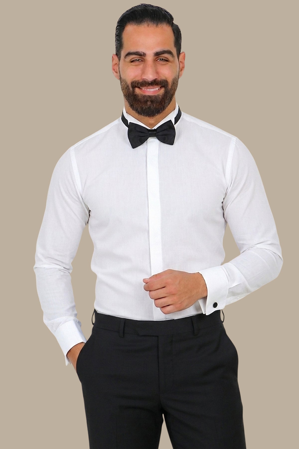 White Tuxedo Shirt with Dots