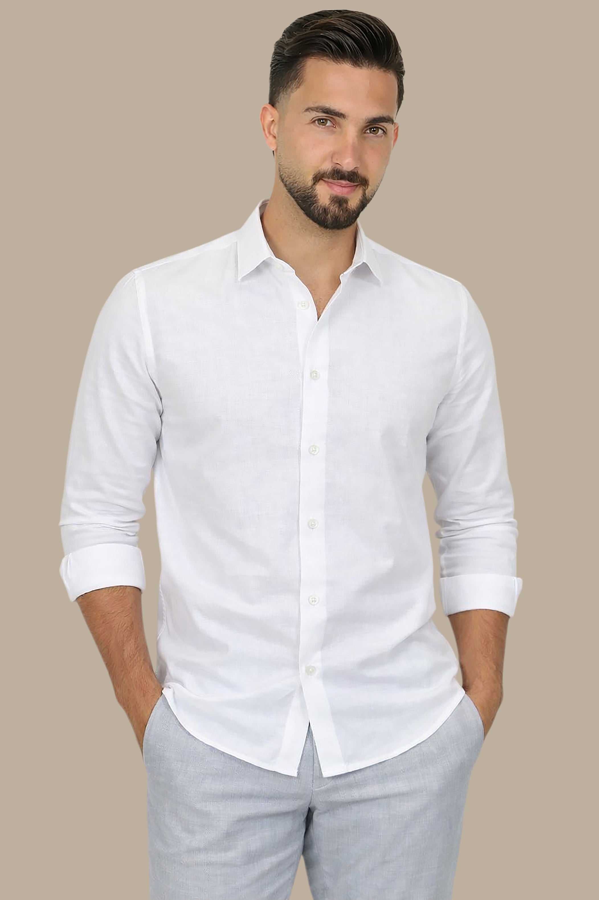 Light Blue Button-Down Shirt with Leaf Print