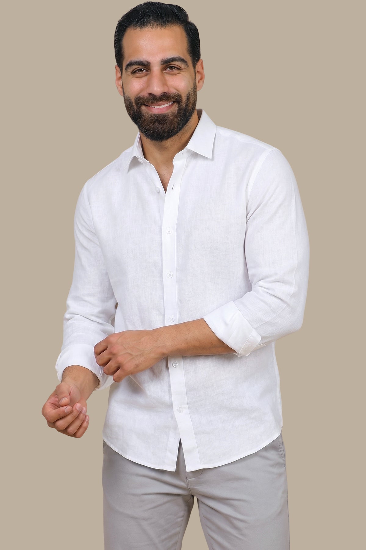 Light Blue Button-Down Shirt with Leaf Print