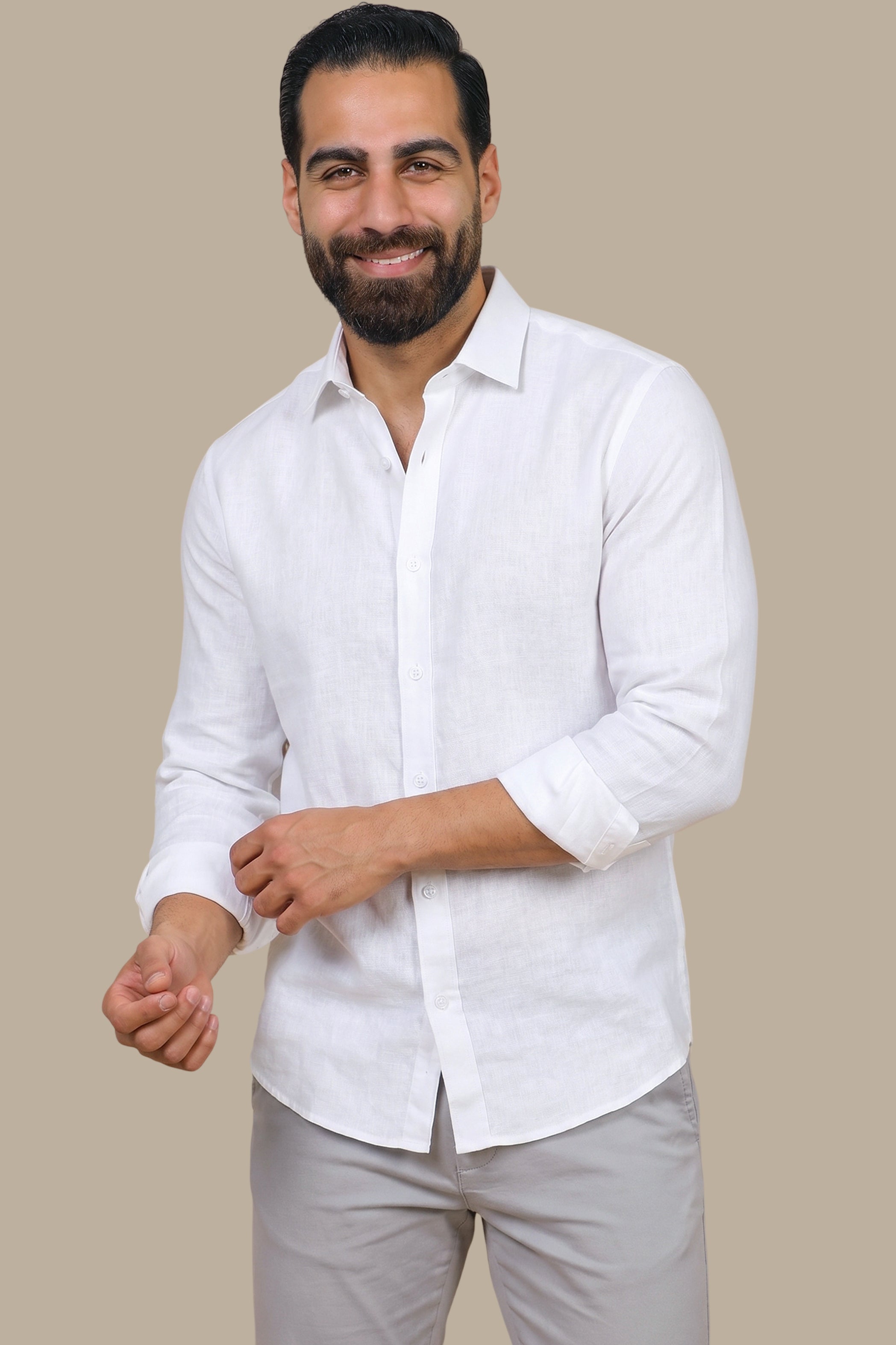 Light Blue Button-Down Shirt with Leaf Print