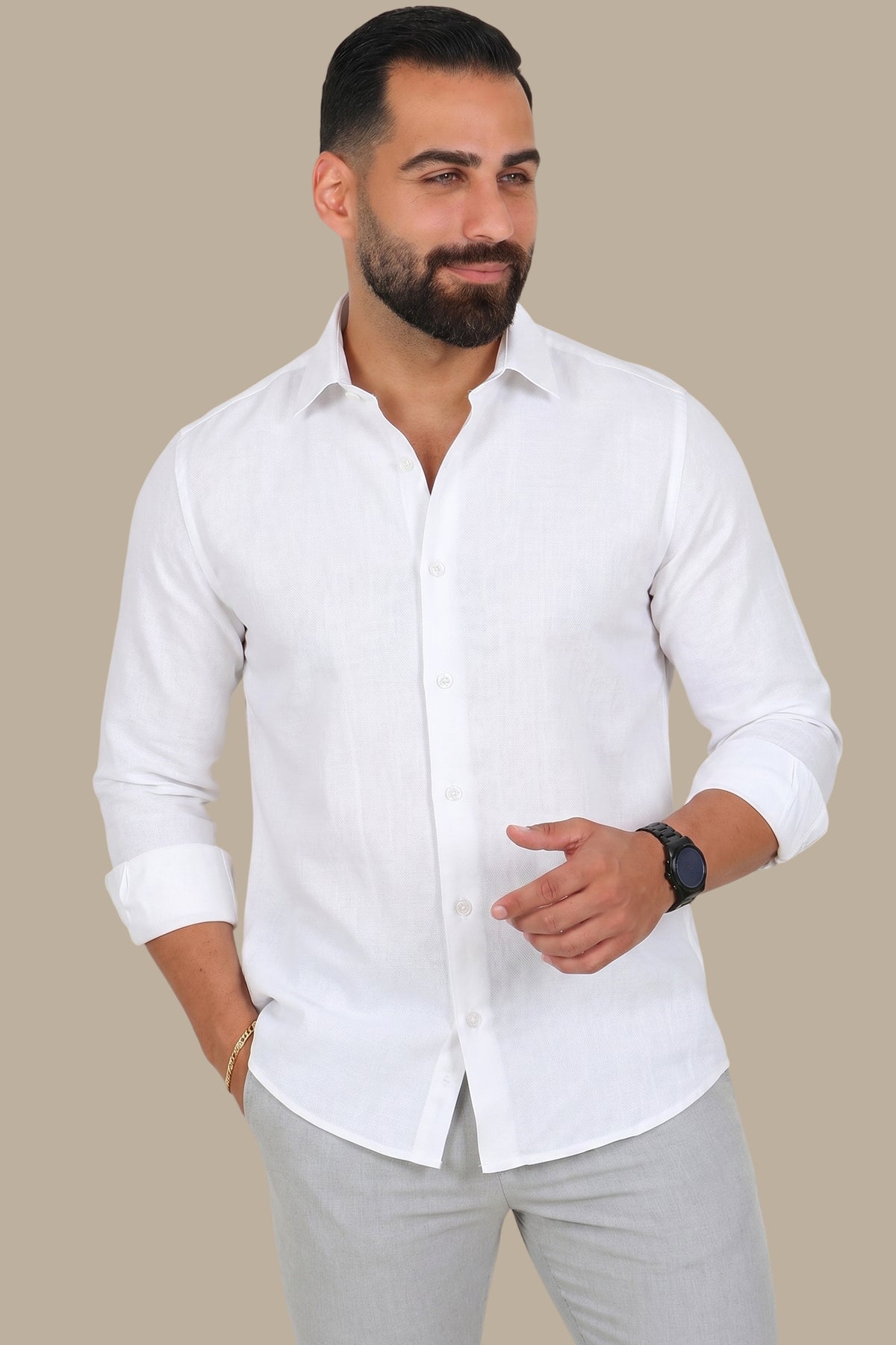 Light Blue Button-Down Shirt with Leaf Print