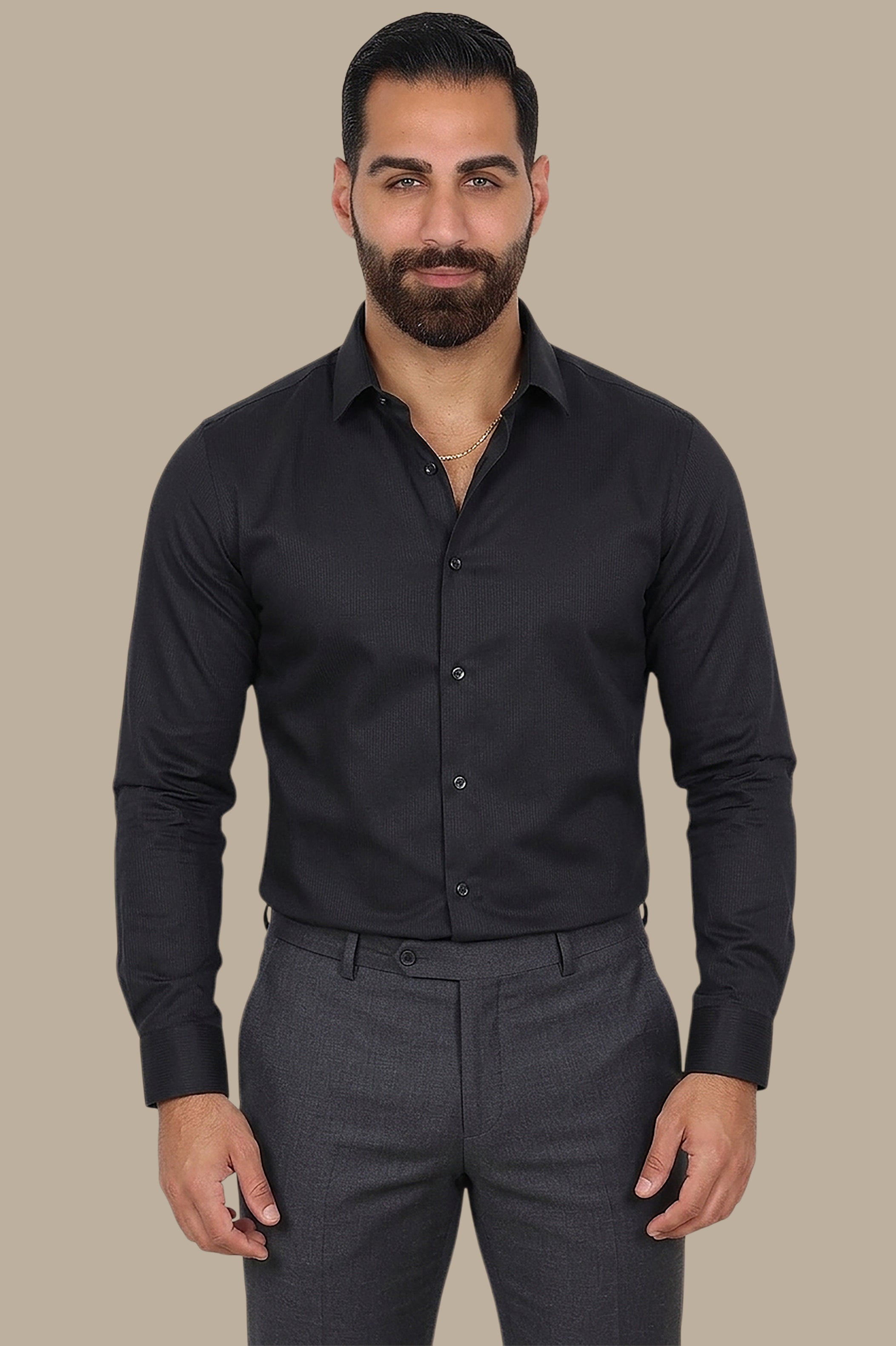 Urban Edge: Black Structured Stripe Shirt