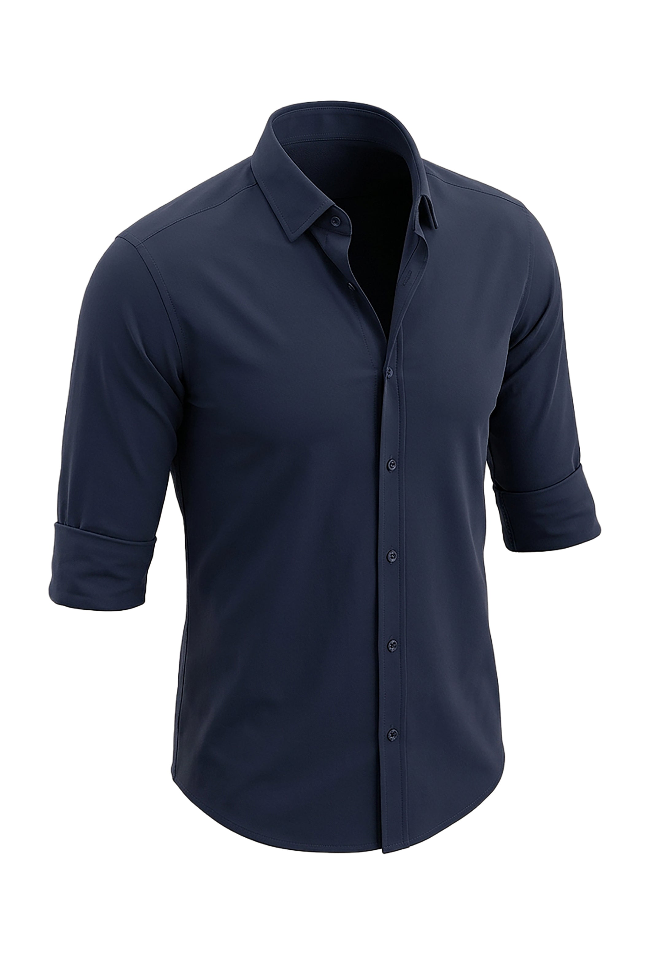 Navy Sophistication: Lycra Plain Shirt for Effortless Elegance