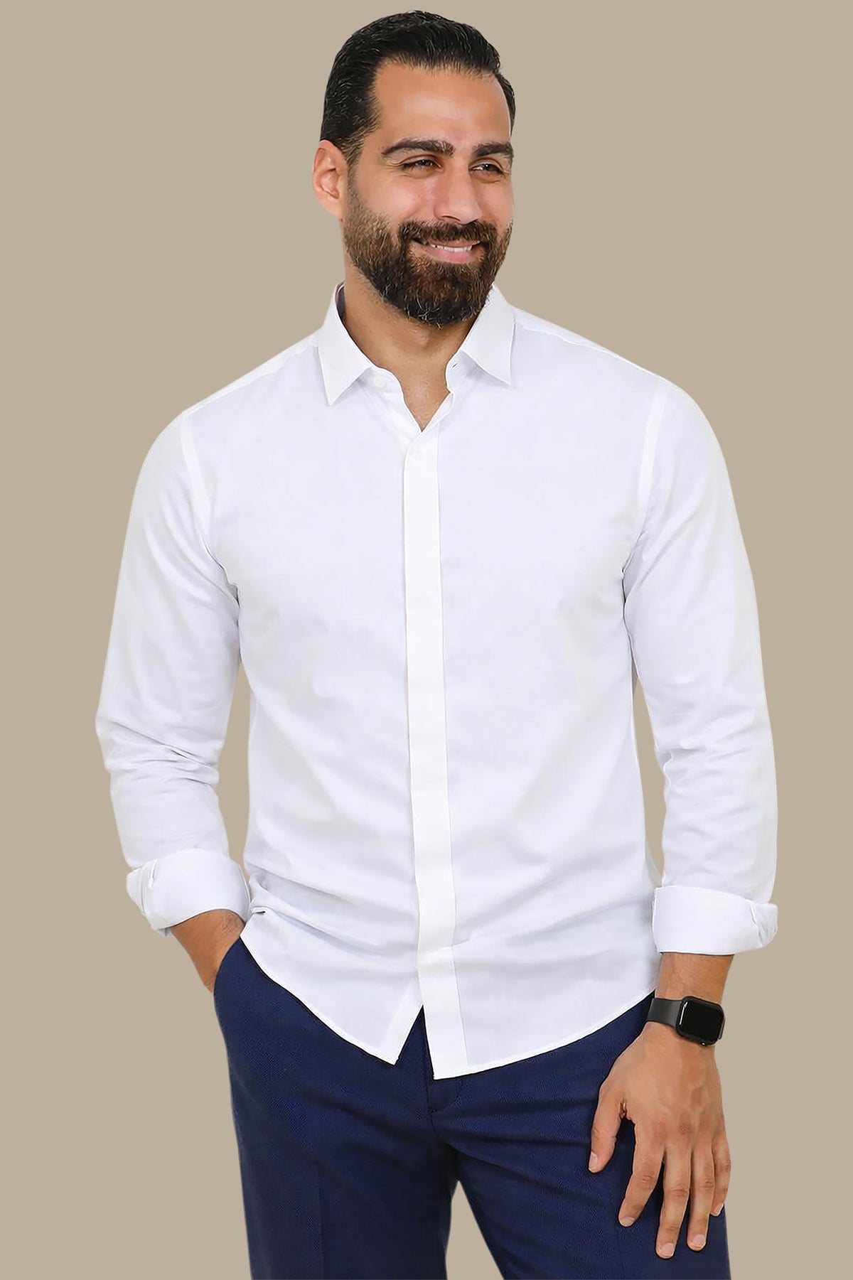 White Shirt with Hidden Button Cuffs
