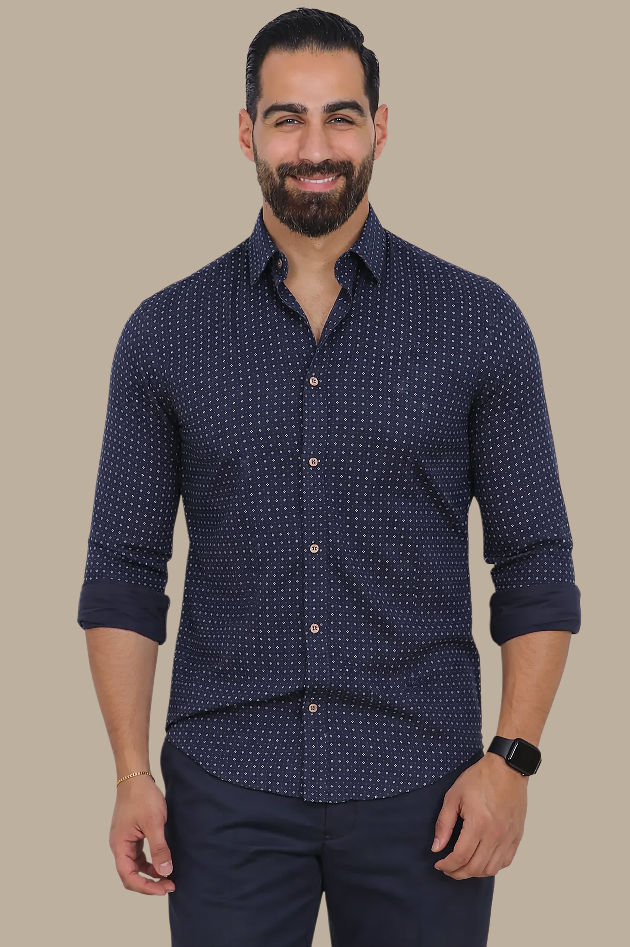 Contemporary Charm: Navy Square Print Shirt