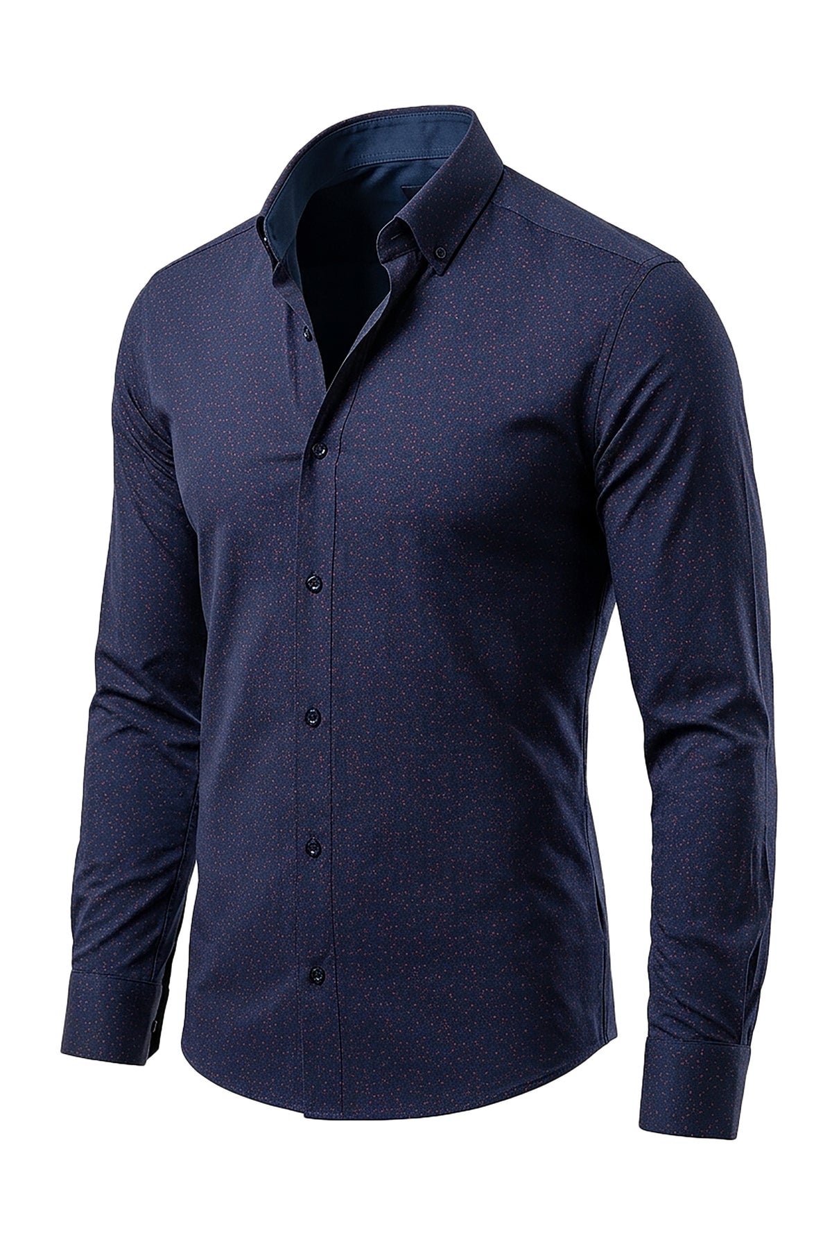 Bold Elegance: Navy Red Paisley Print Lycra Shirt