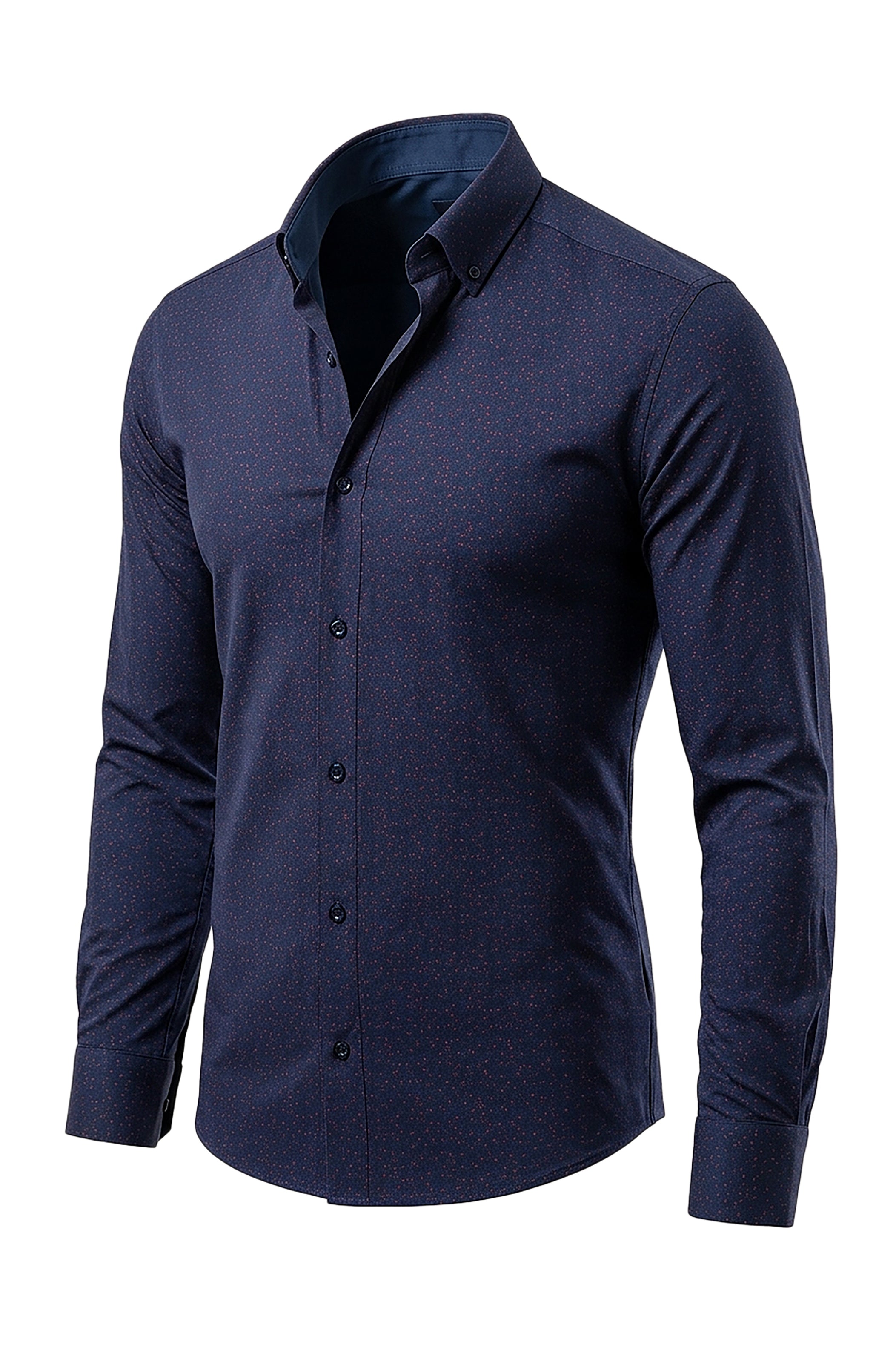 Bold Elegance: Navy Red Paisley Print Lycra Shirt