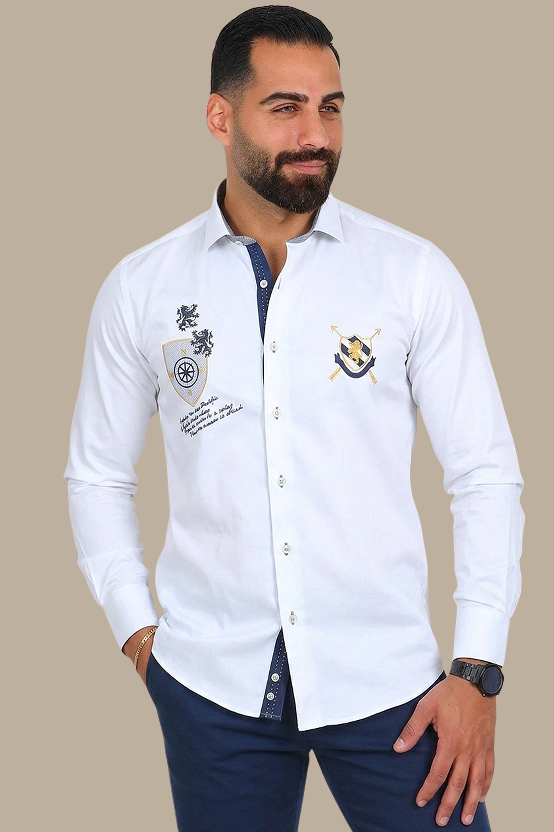 Shirt Compass Patch Long Sleeve | White