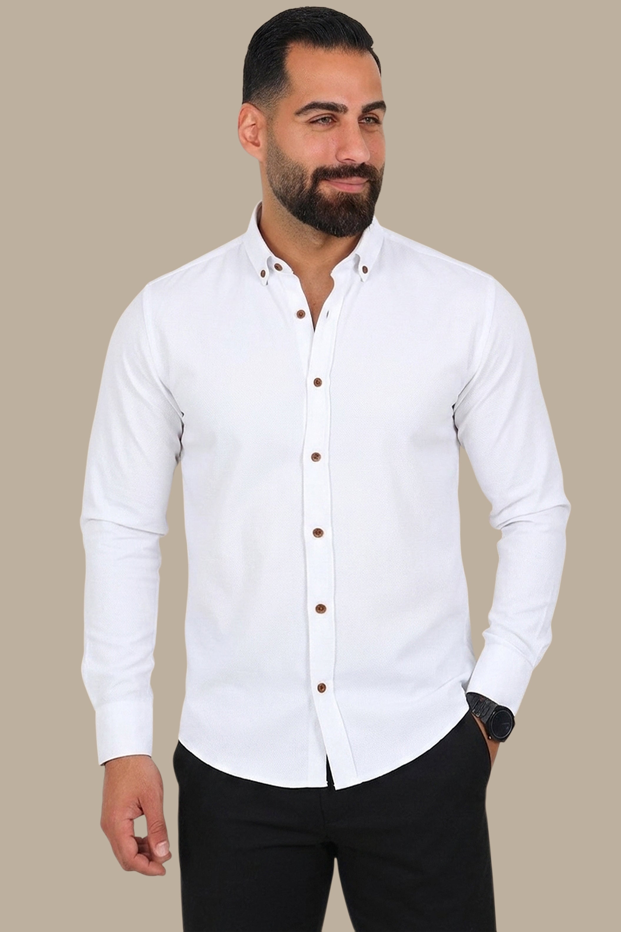 Classic Charm: White Oxford Casual Shirt