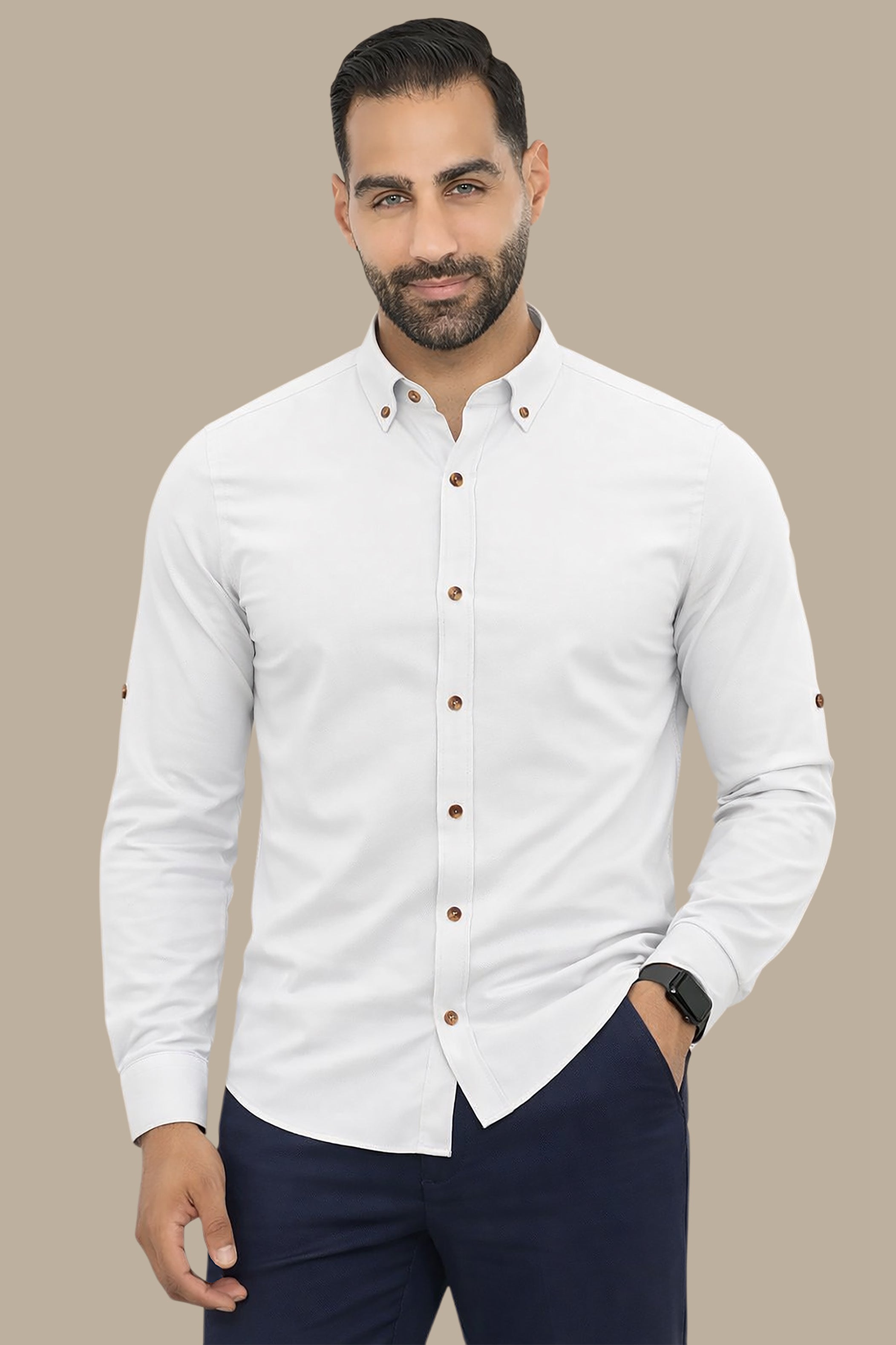 Classic Charm: White Oxford Casual Shirt
