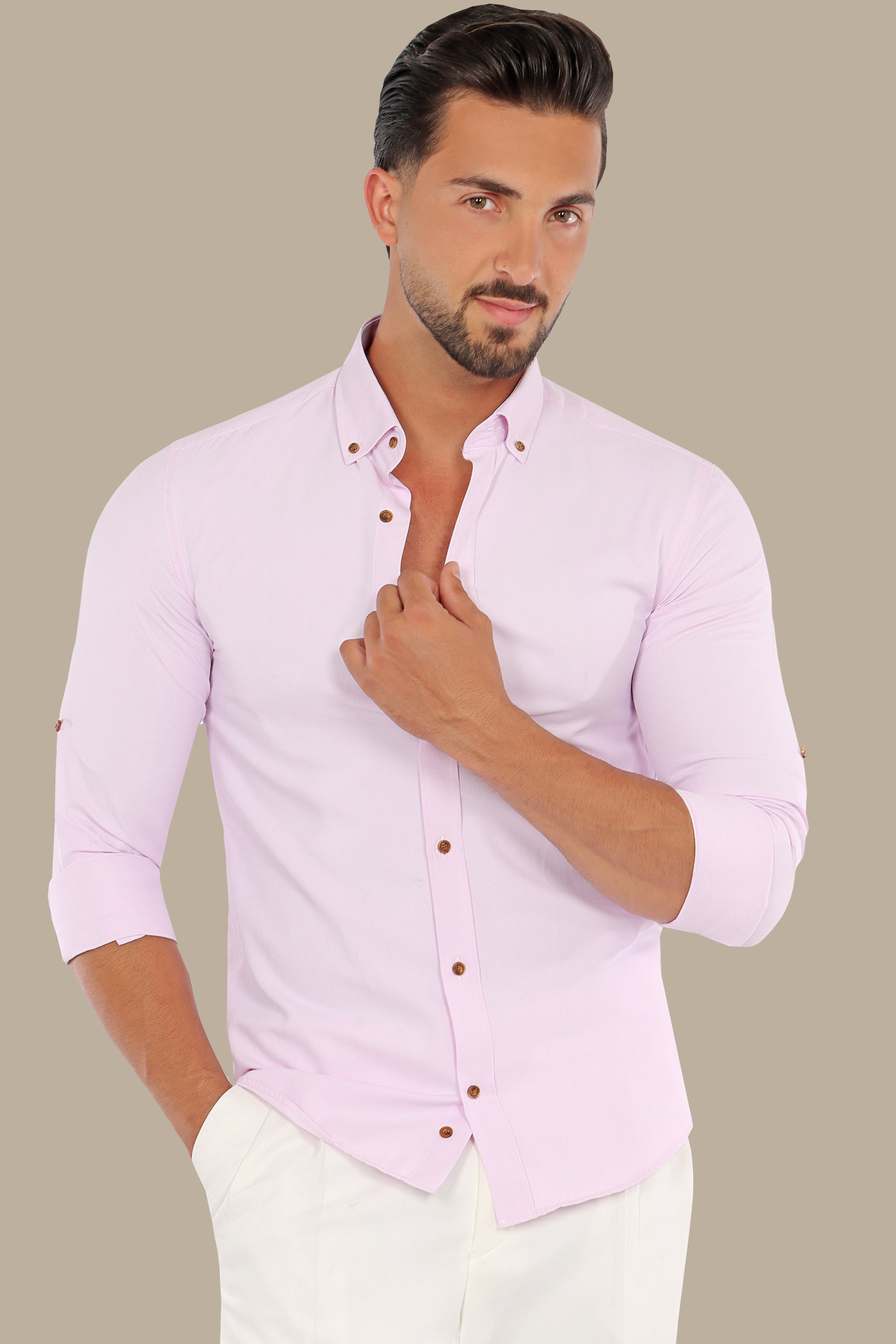 Elegant Rose: Men's Pink Oxford Casual Shirt