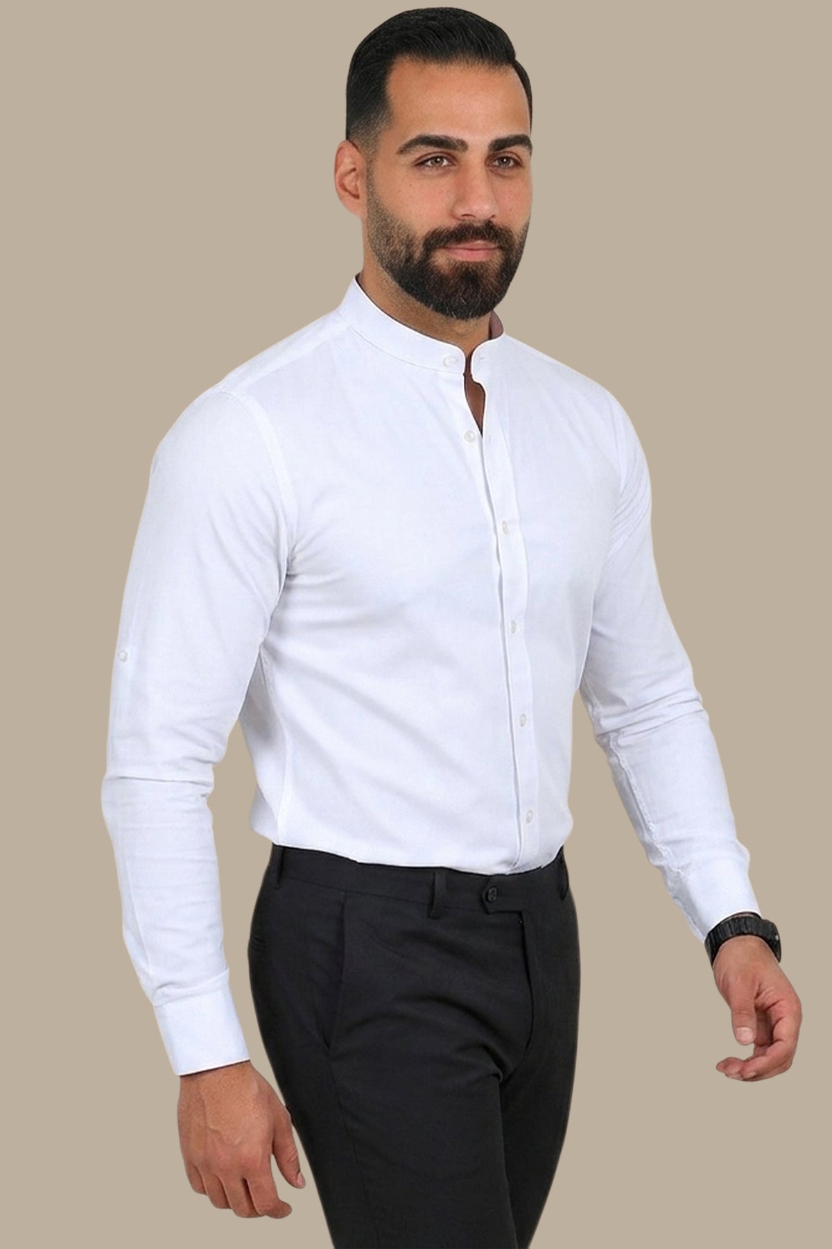 Shirt Lycra Mao Collar Casual