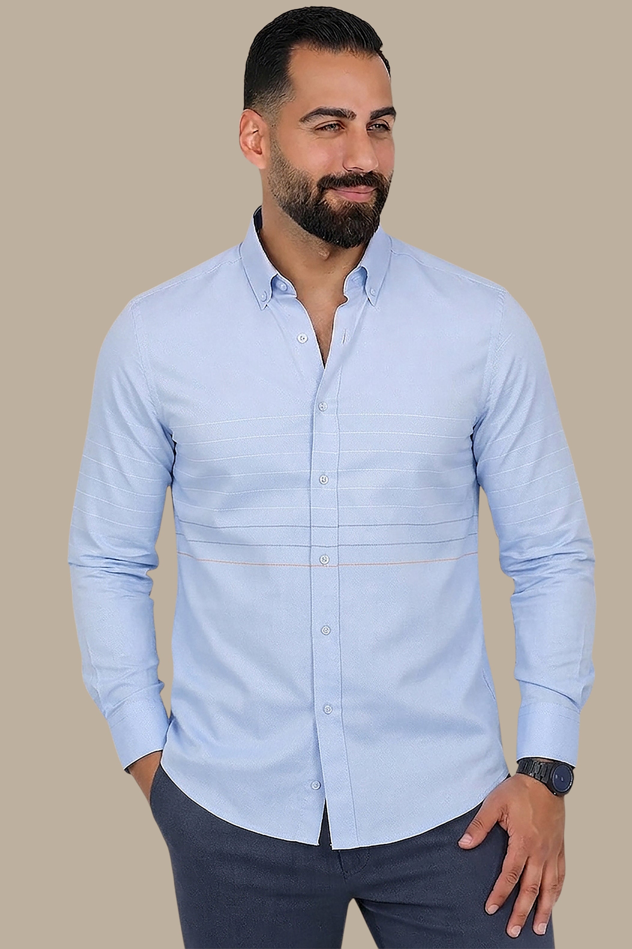 Sky Serenity: Light Blue Thin Stripes Shirt