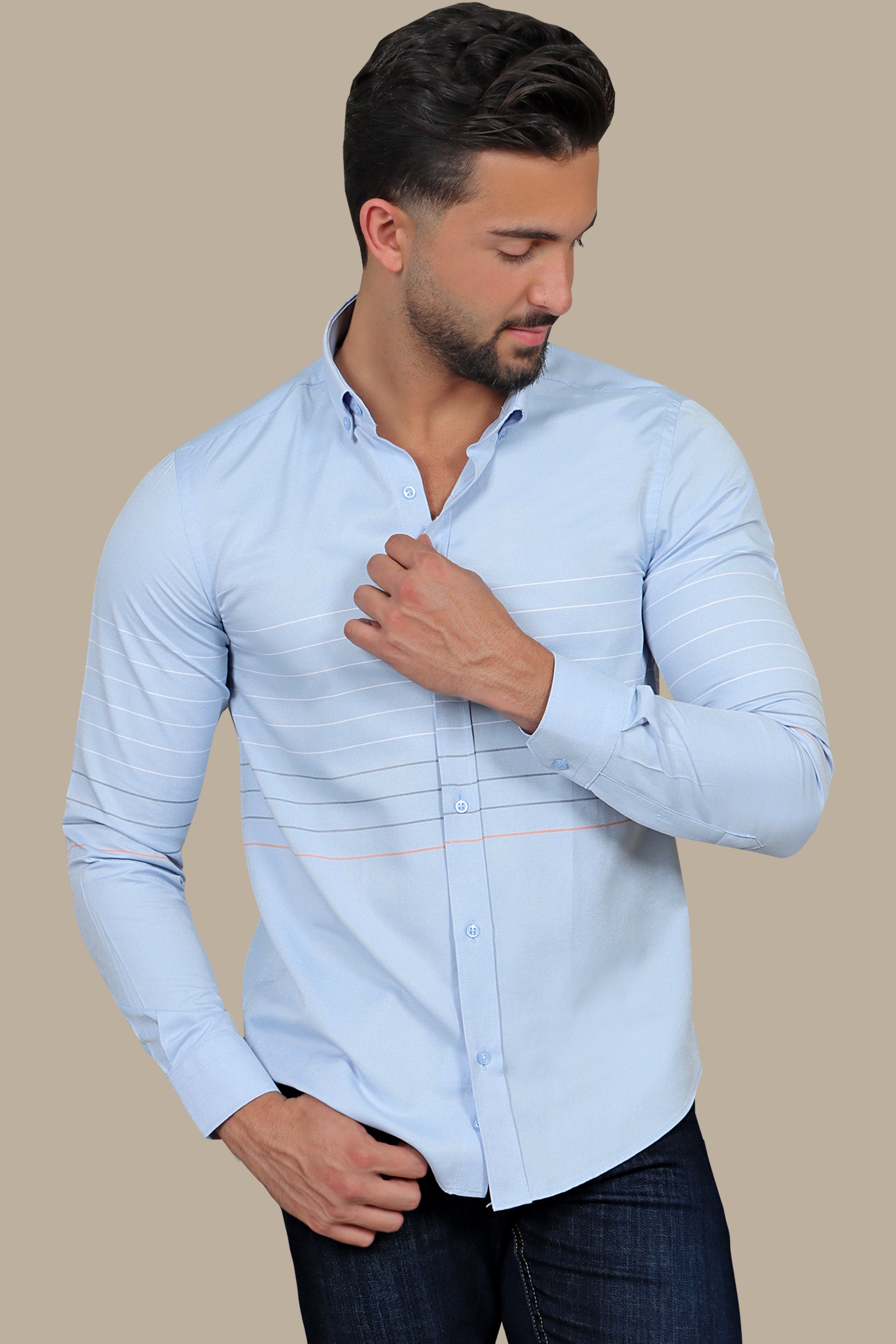 Sky Serenity: Light Blue Thin Stripes Shirt