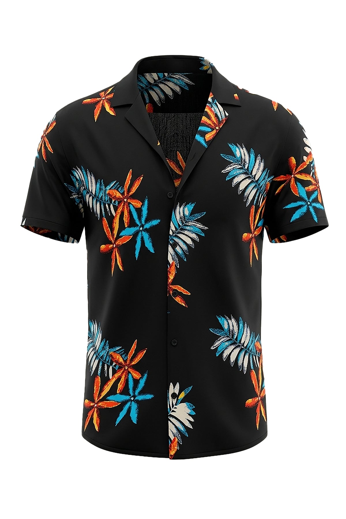 Island Nights: Black Hawaiian Shirt with Star Print