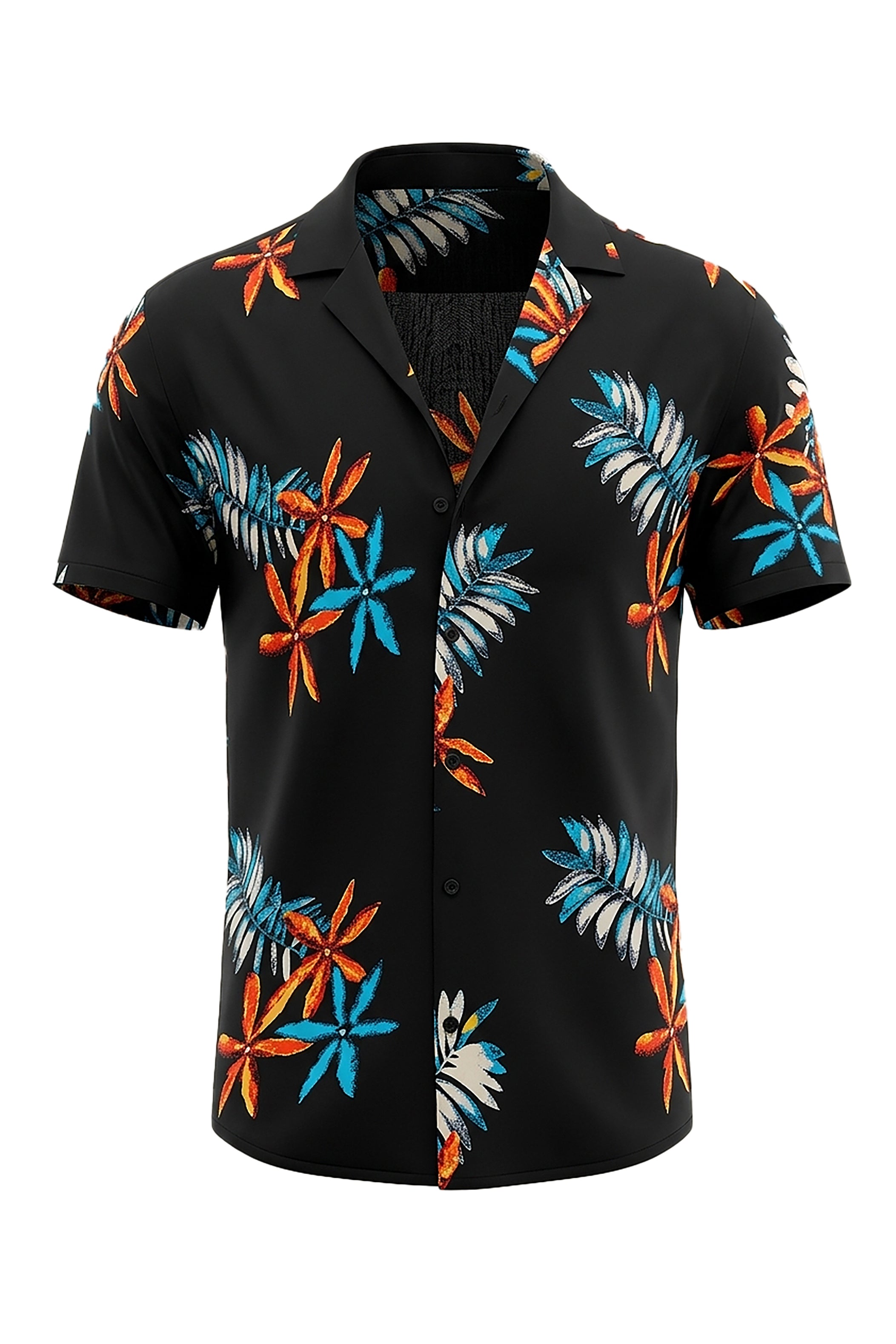 Island Nights: Black Hawaiian Shirt with Star Print