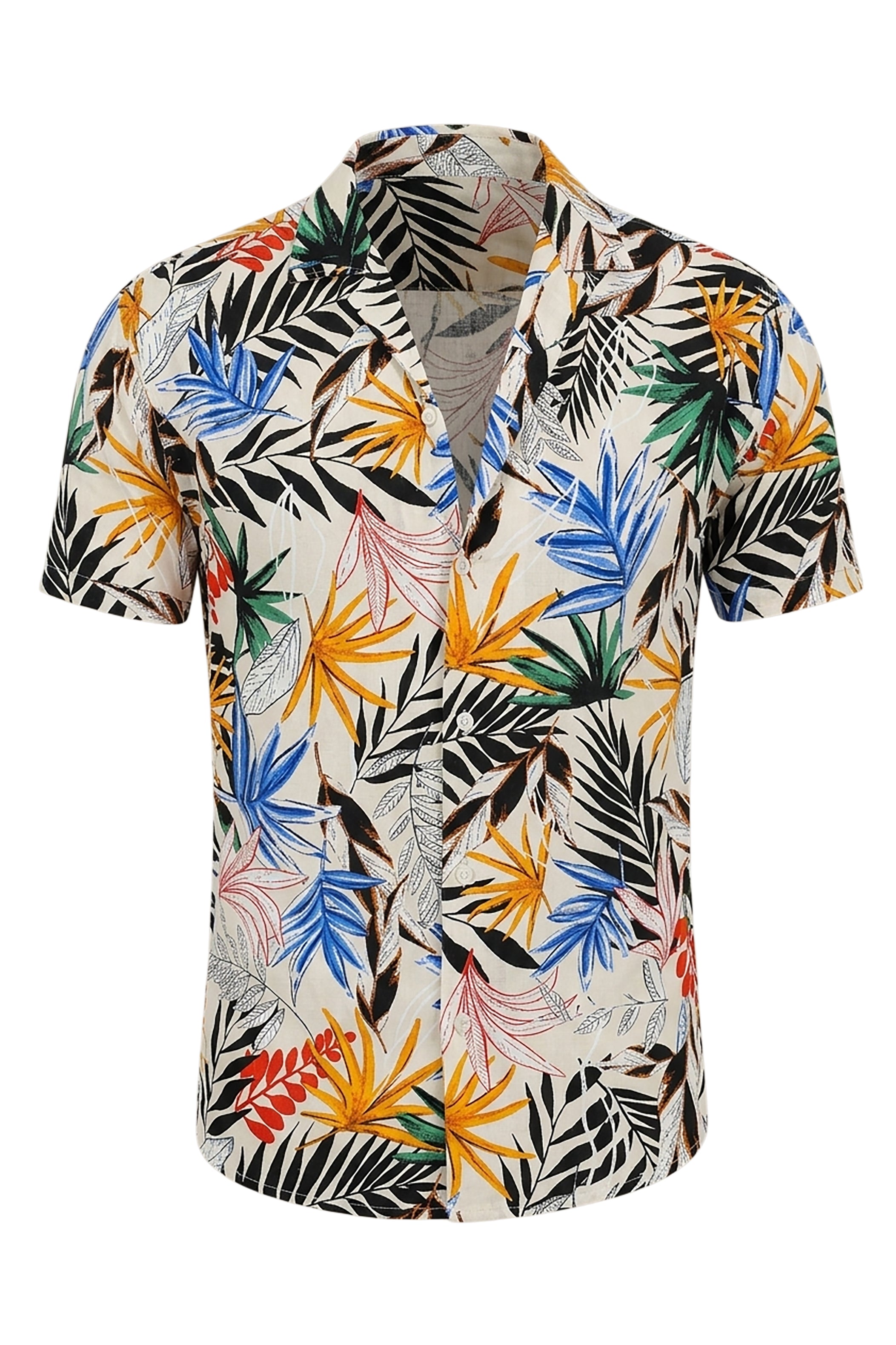 Beige Multi-Colored Leaf Print Hawaiian Shirt