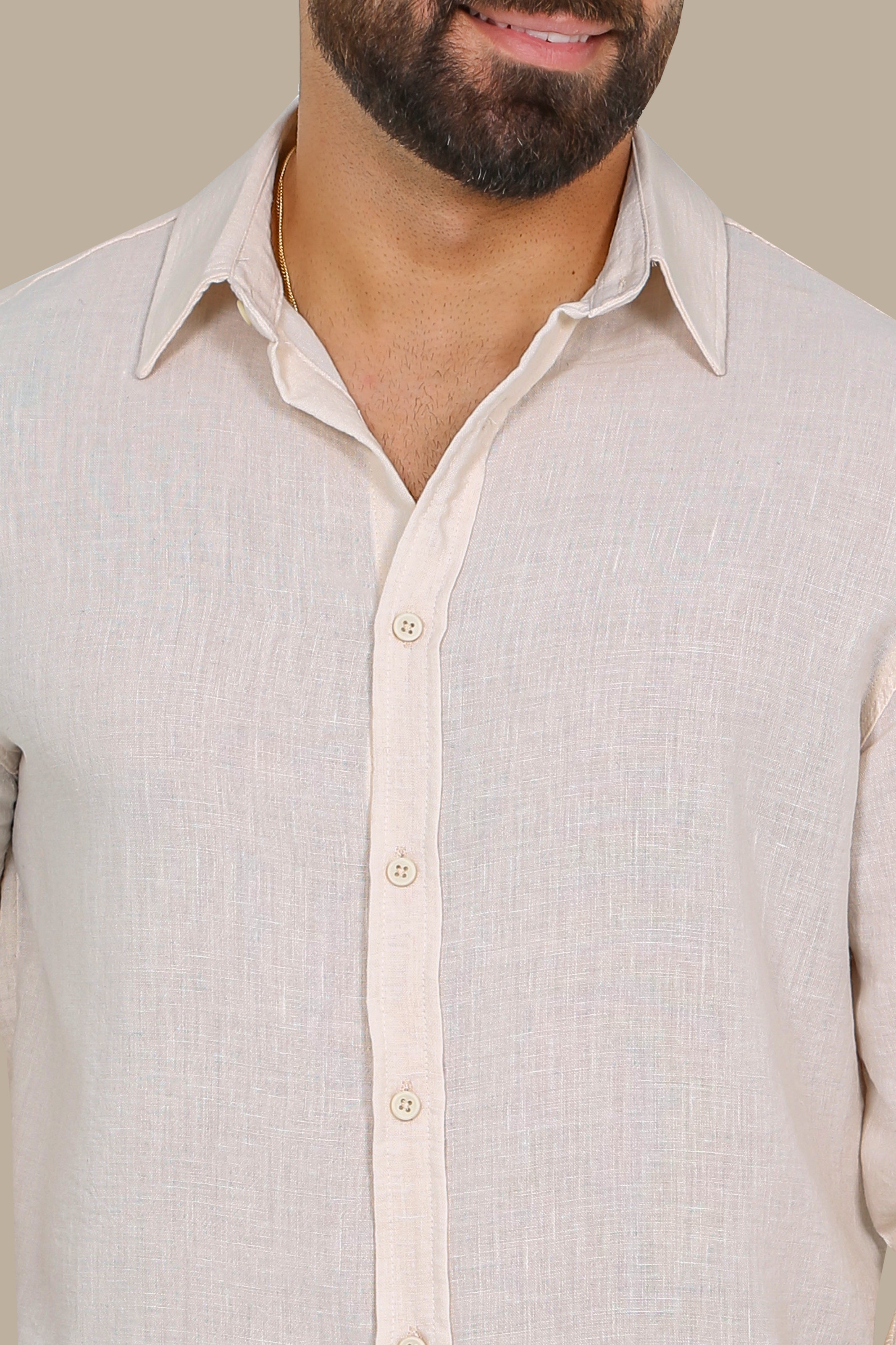 Timeless Comfort: Beige Linen Long Sleeve Shirt