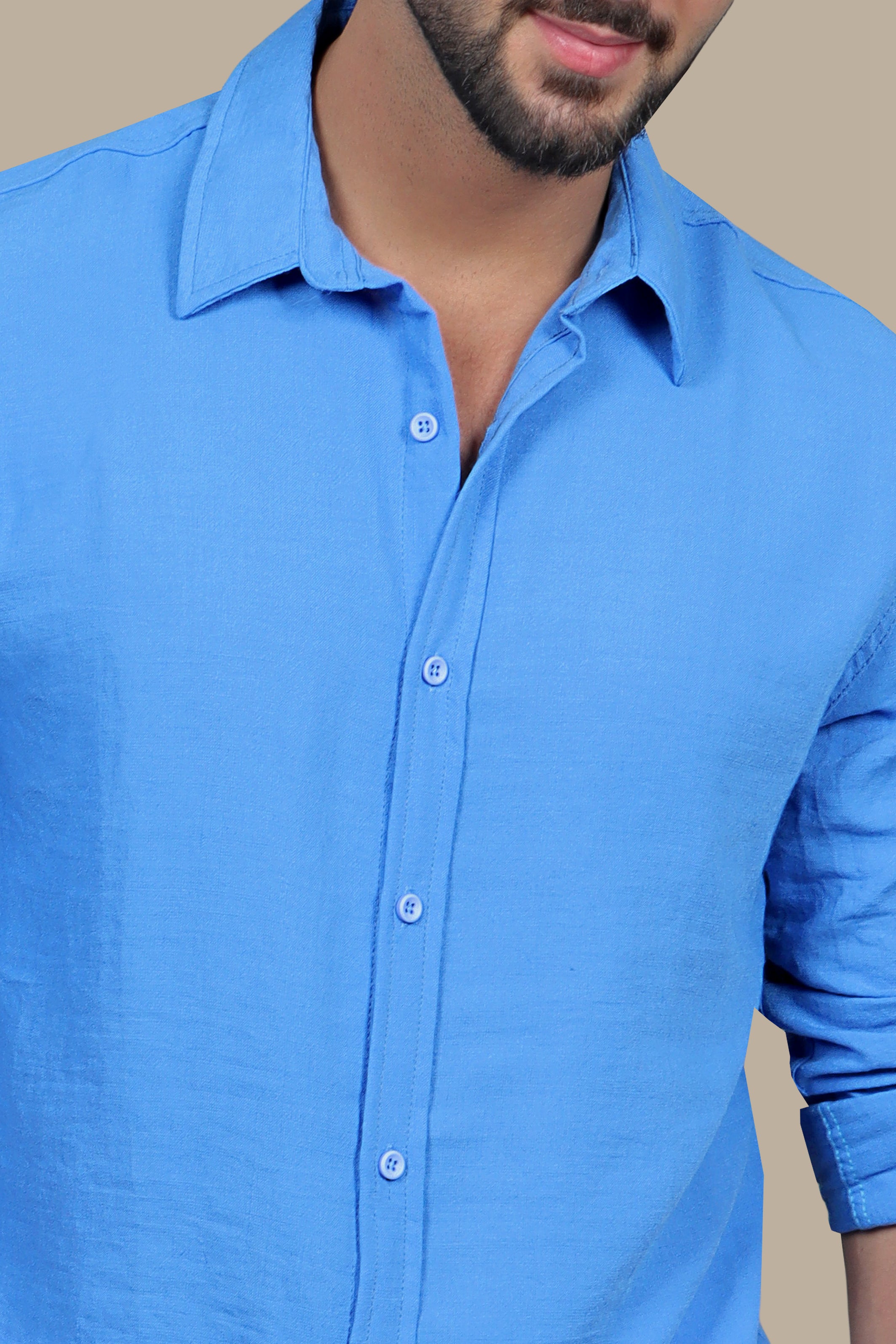 Blue Horizon: Classic Long Sleeve Linen Shirt