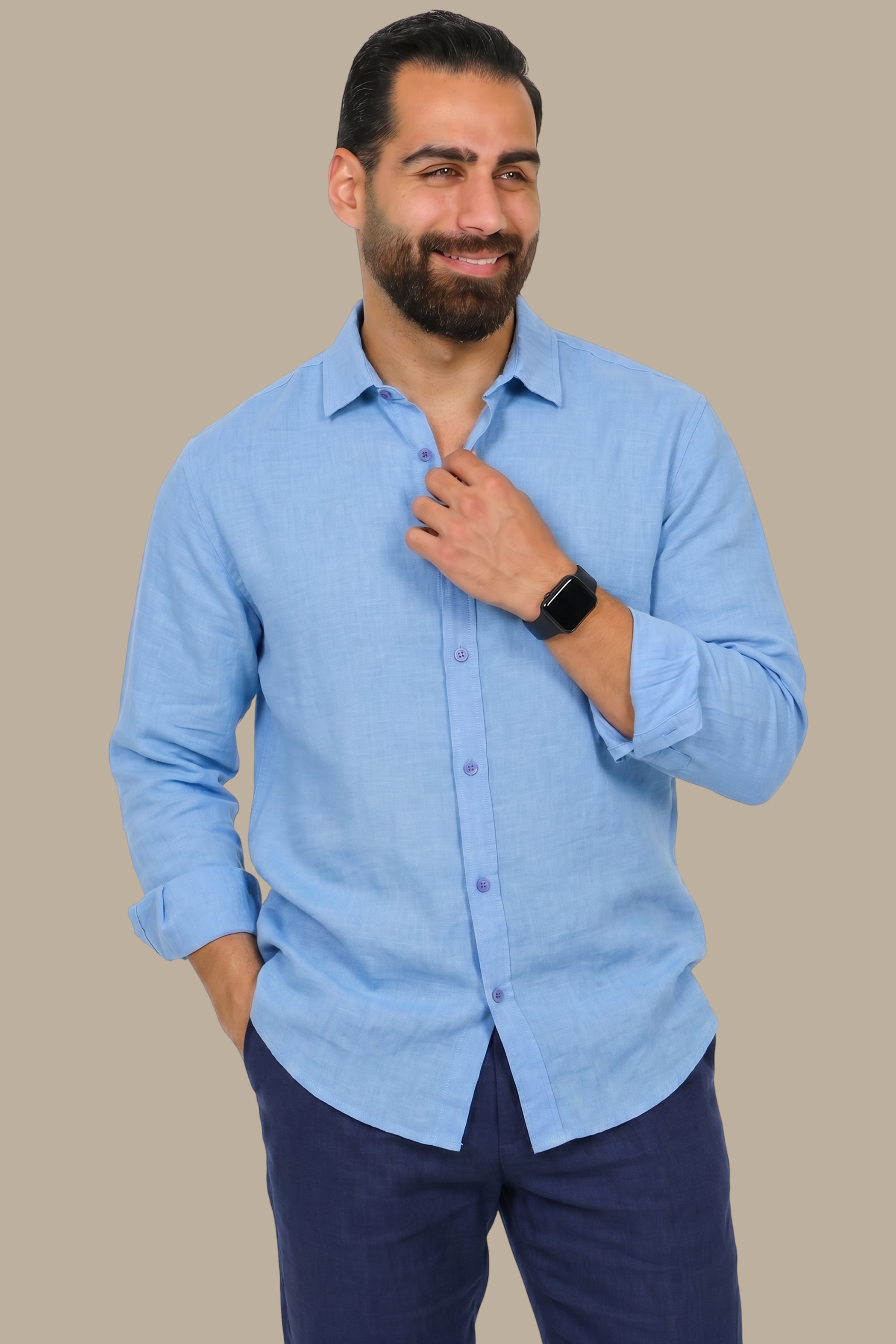 Linen Shirt Long Sleeve Plain – Light Blue