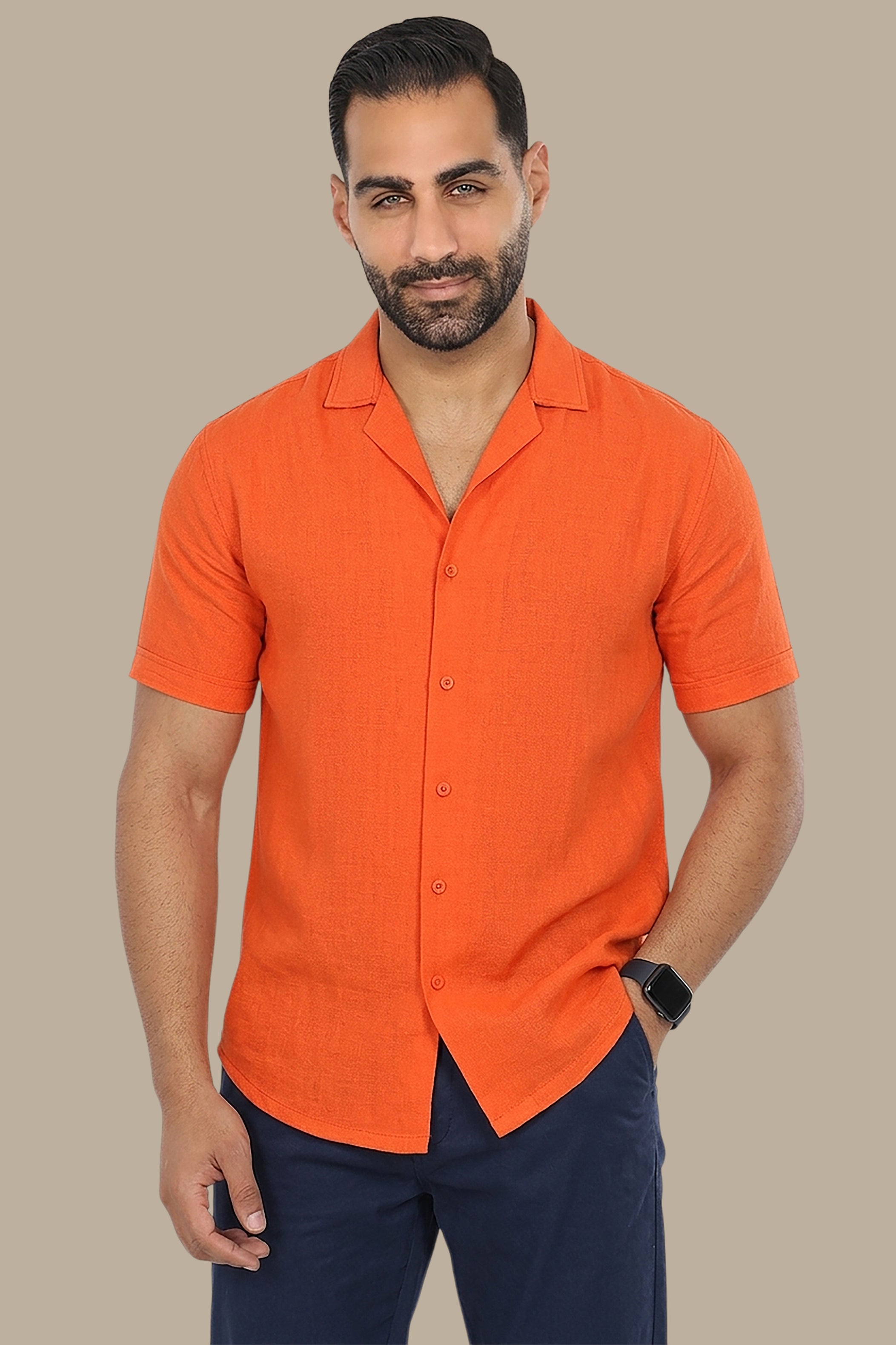 Coral Breeze: Linen Elegance in Short Sleeve Shirt