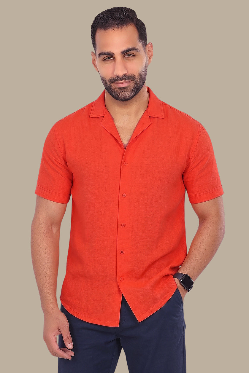 Coral Breeze: Linen Elegance in Short Sleeve Shirt