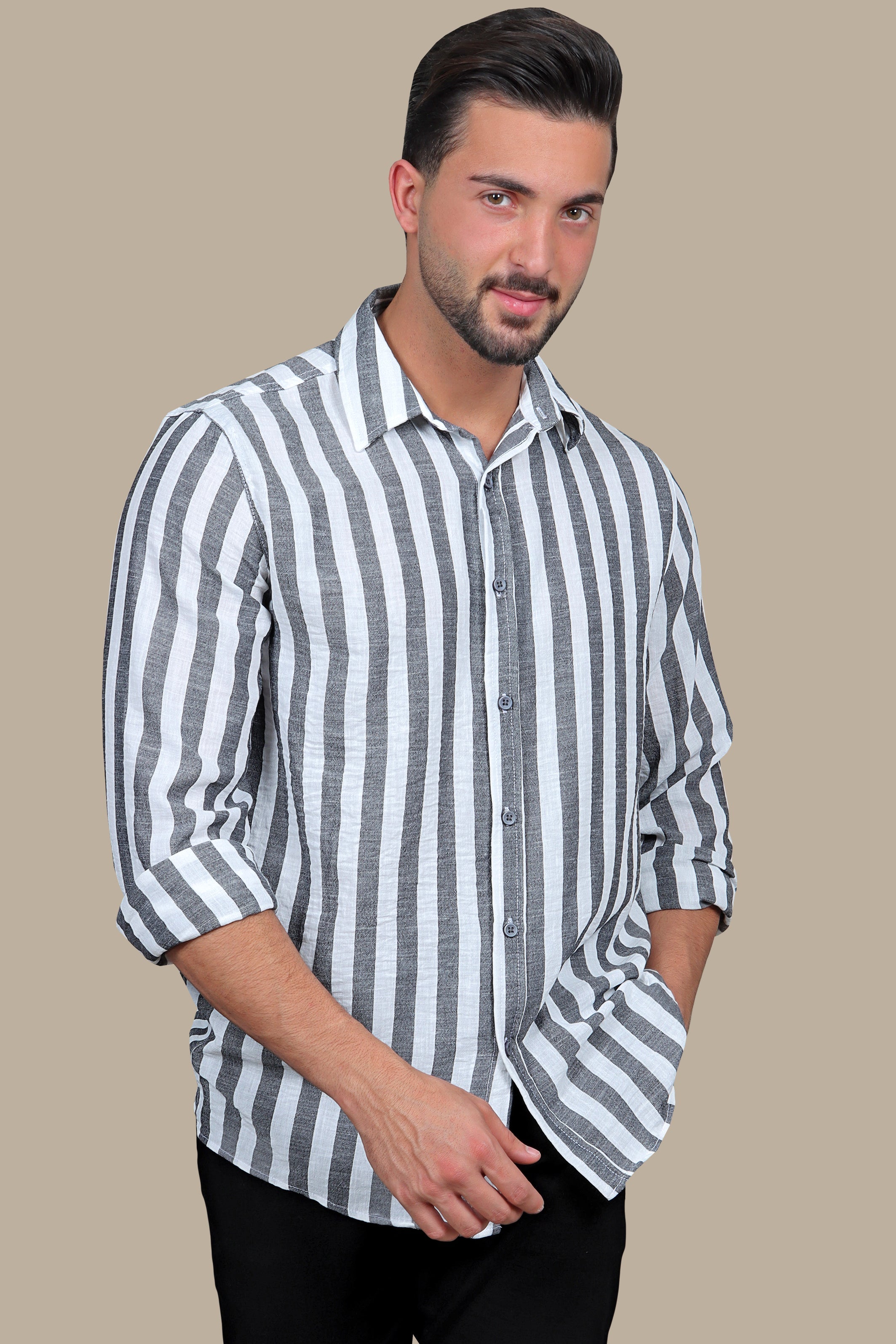 Grey Striped Linen Shirt