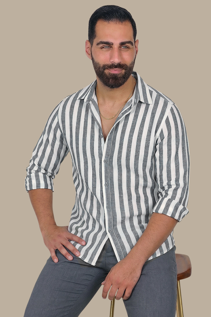 Grey Striped Linen Shirt