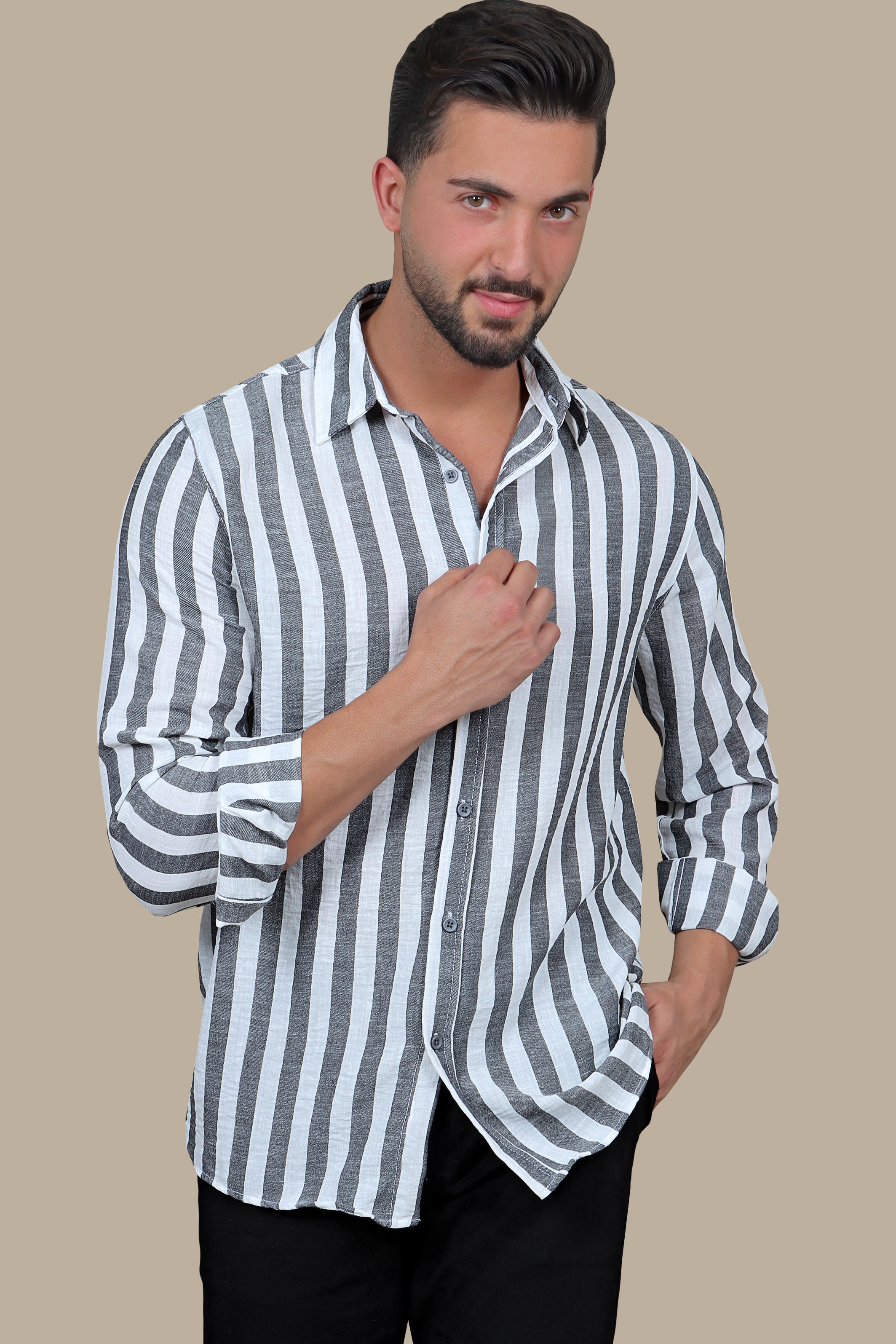 Grey Striped Linen Shirt