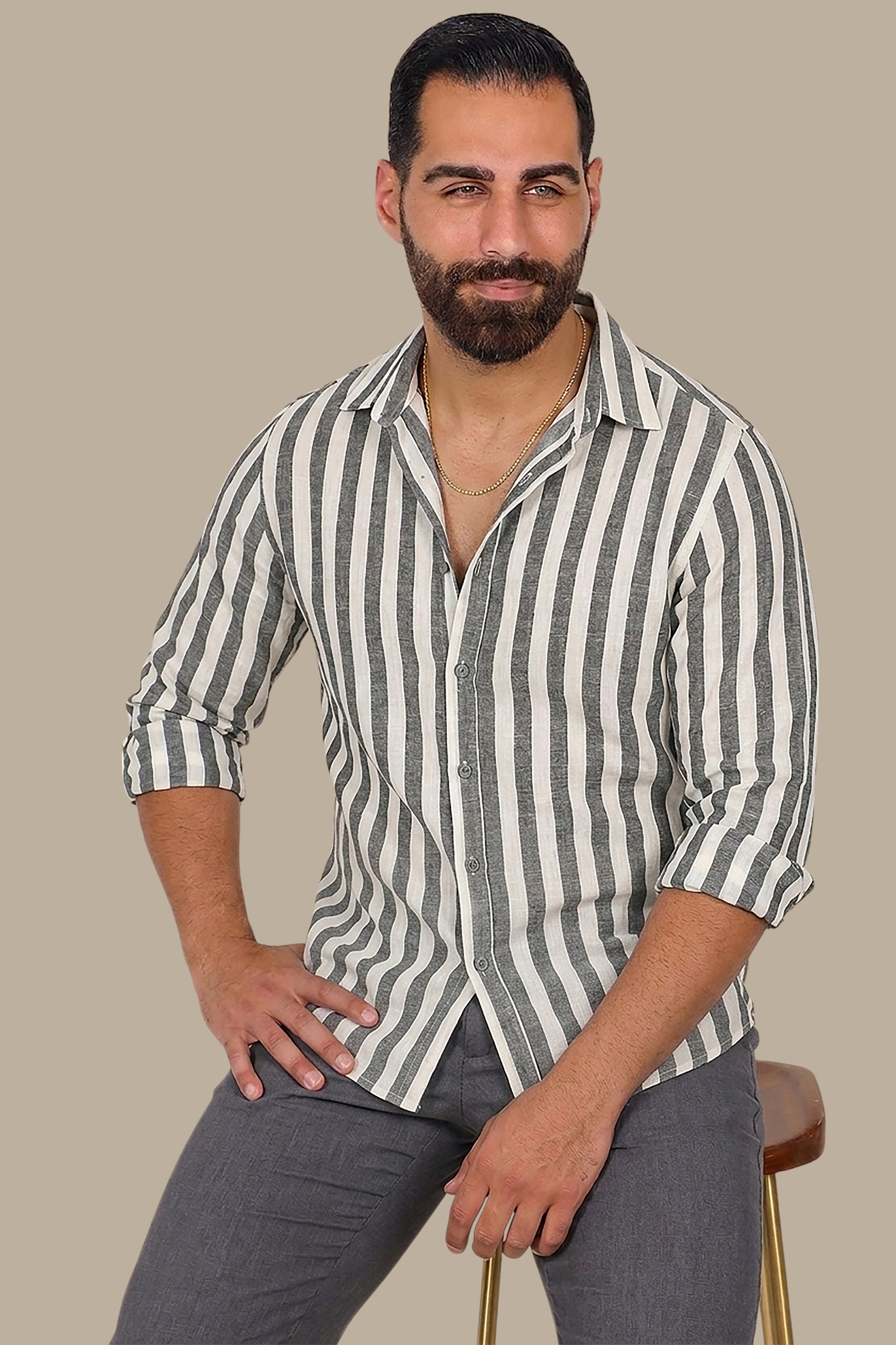 Grey Striped Linen Shirt