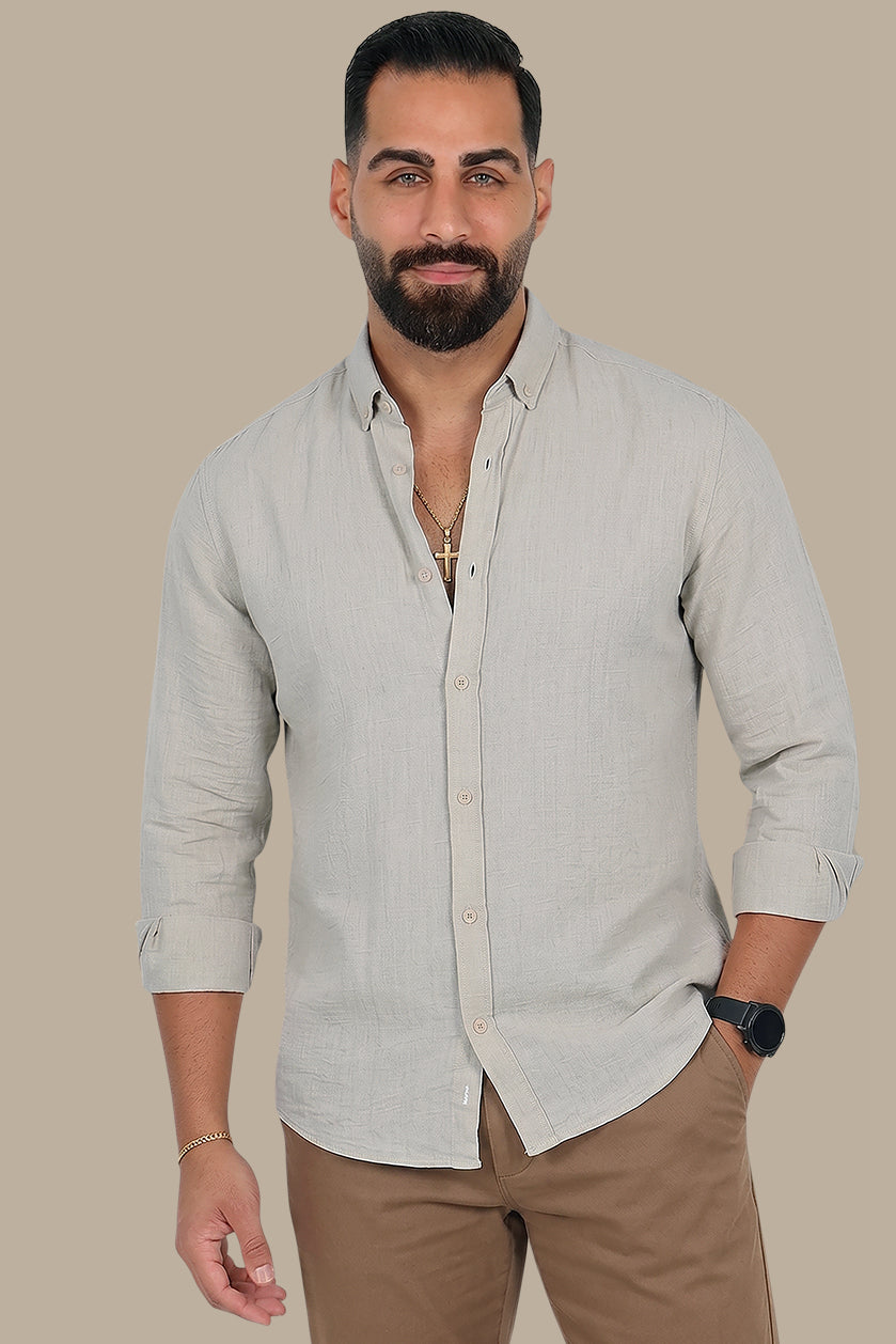 Timeless Elegance: Beige Linen Long Sleeve Button Down