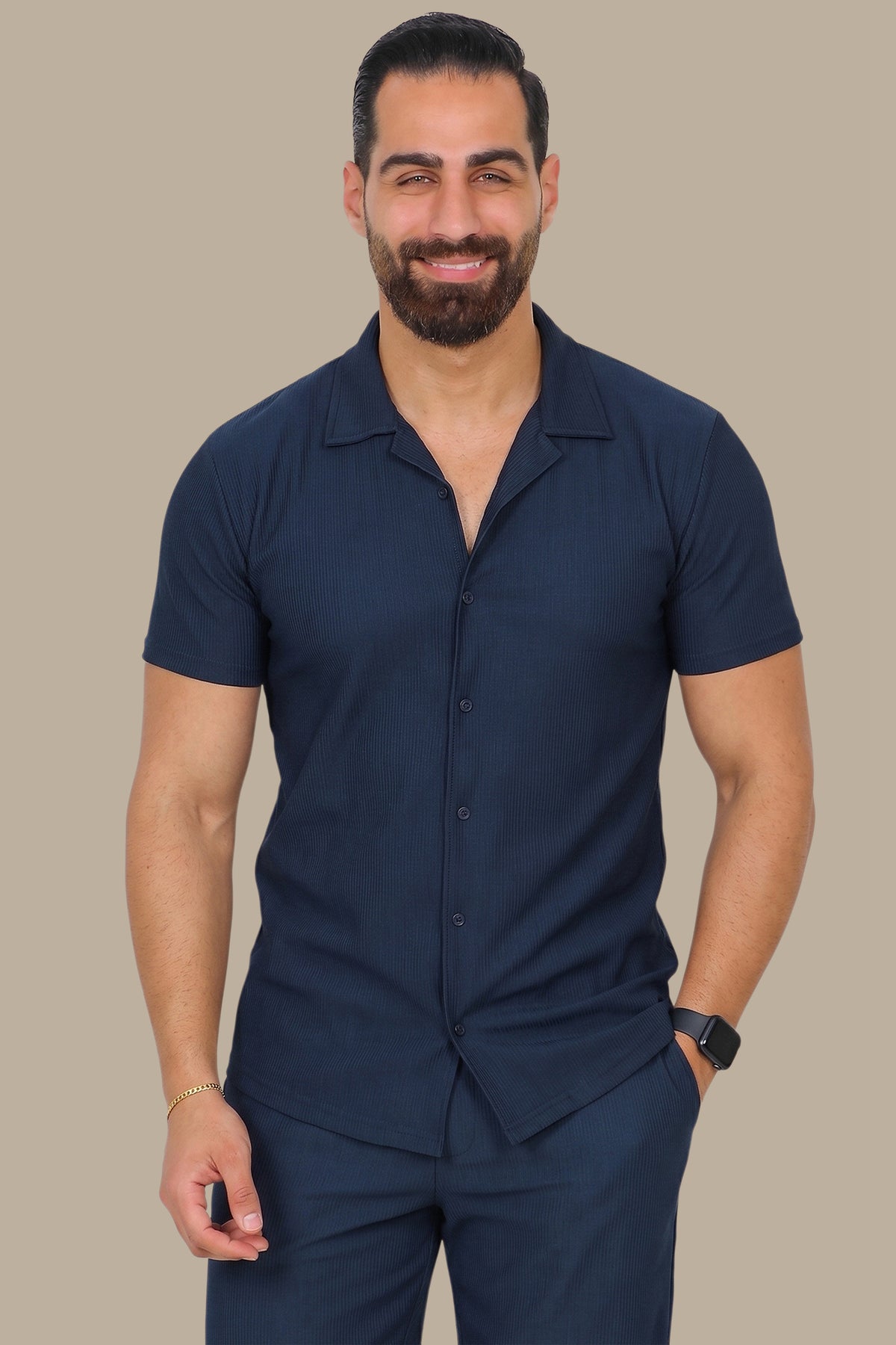 Petrol Ribbed Plain Shirt