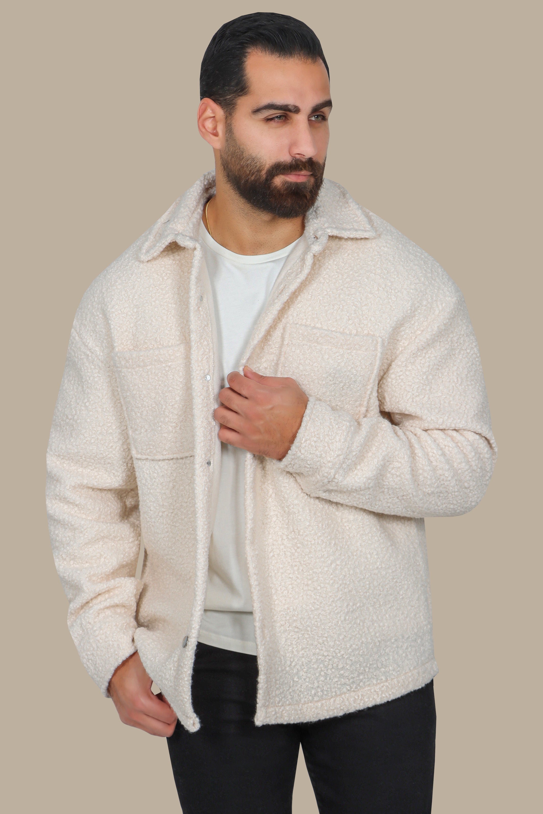 White Wool Oversized Overshirt with Two Pockets