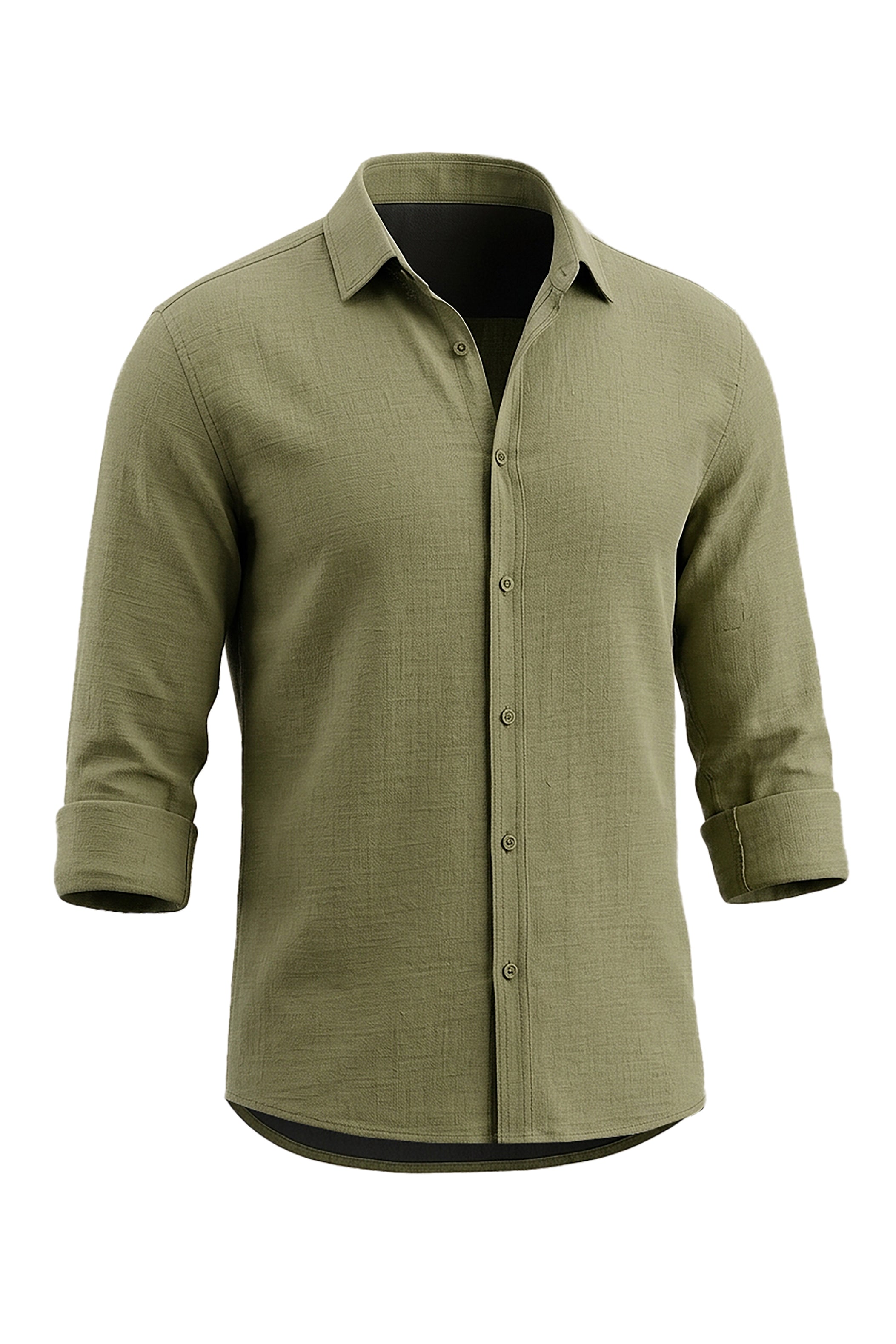 Timeless Ease: Long-Sleeve Linen Button-Down Shirt in Khaki