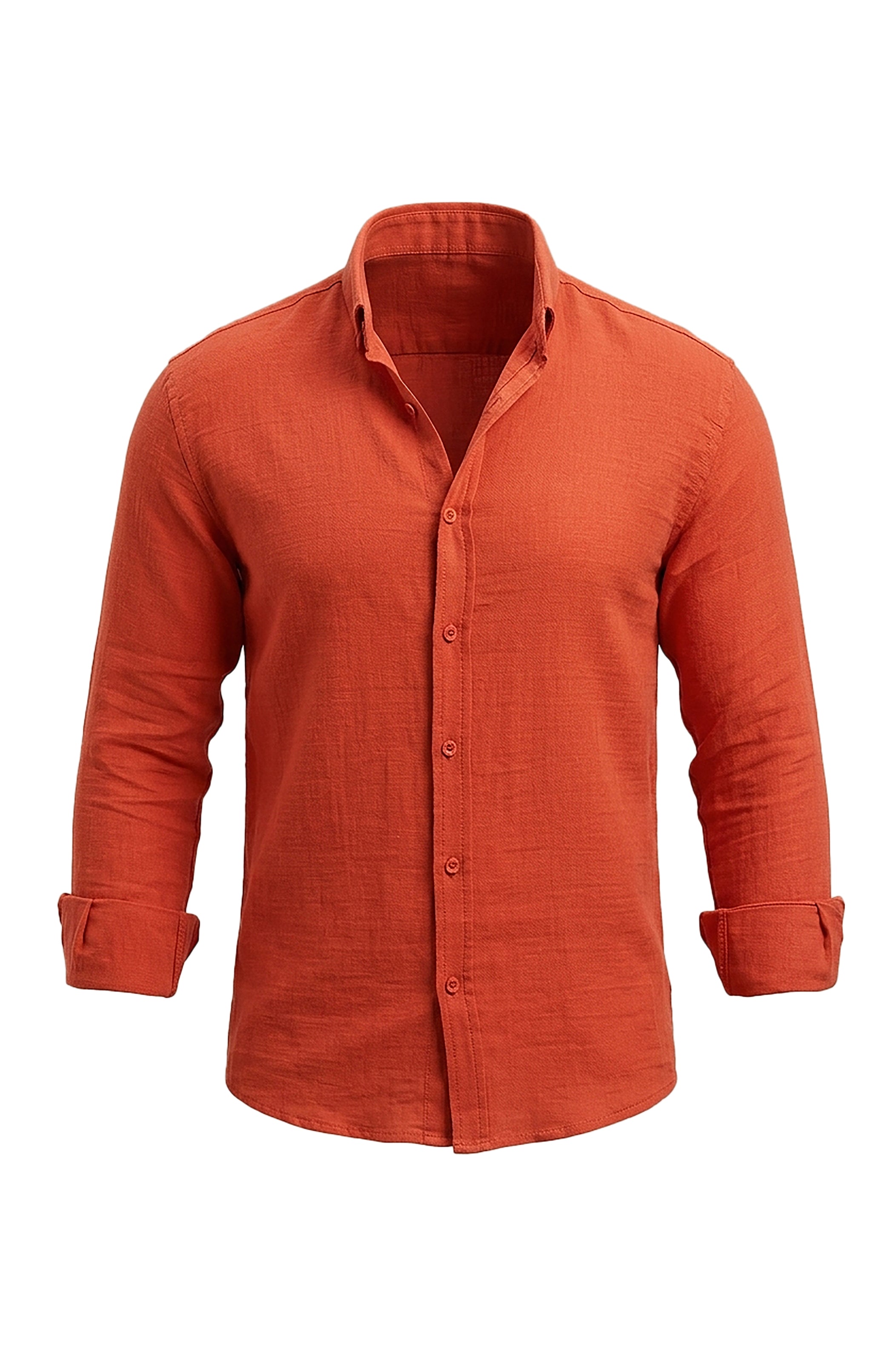 Timeless Ease: Long-Sleeve Linen Button-Down Shirt in Brick