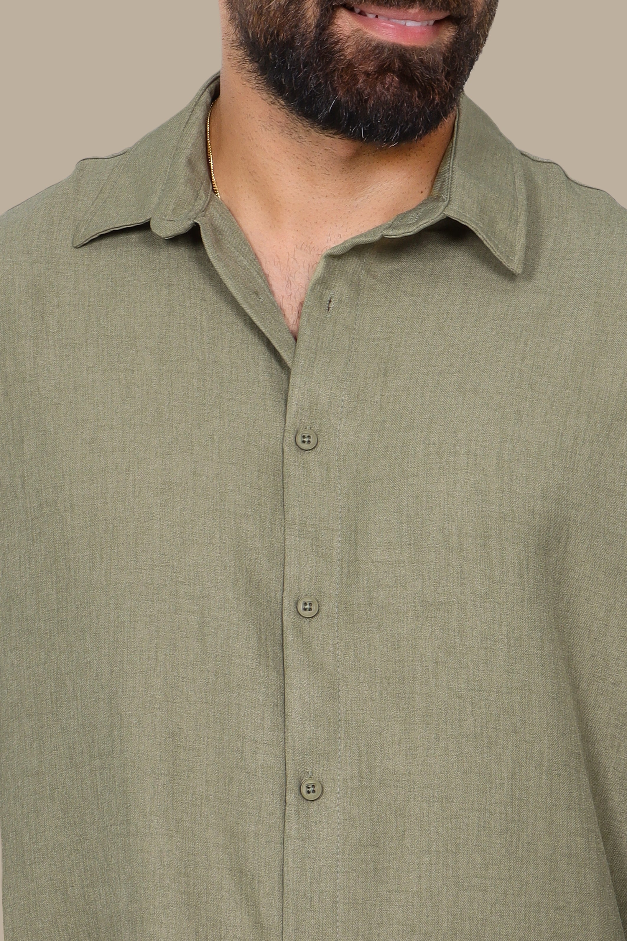 Olive Linen Fil à Fil Oversized Shirt