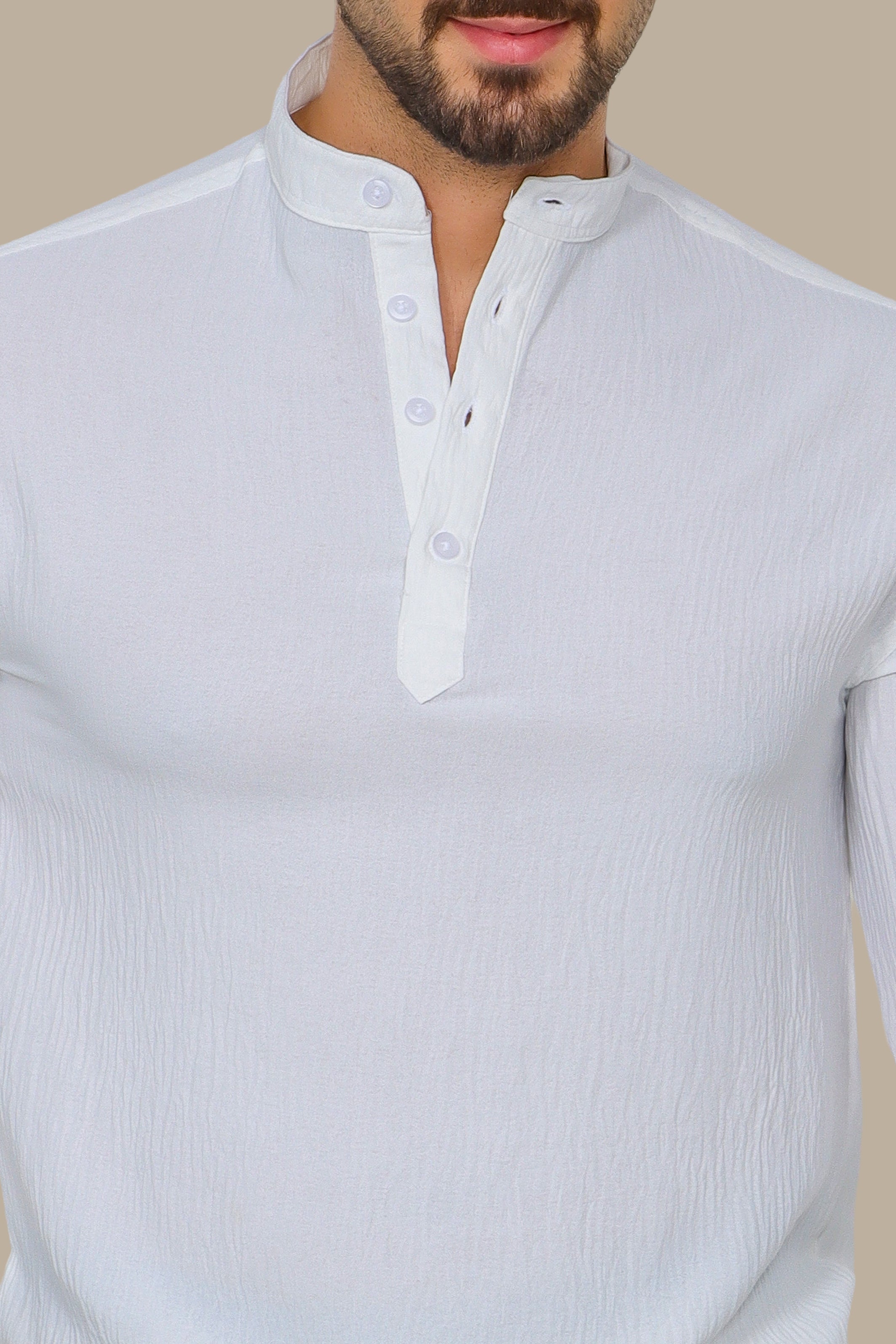 White Linen Aerobin Shirt with Chinese Neck