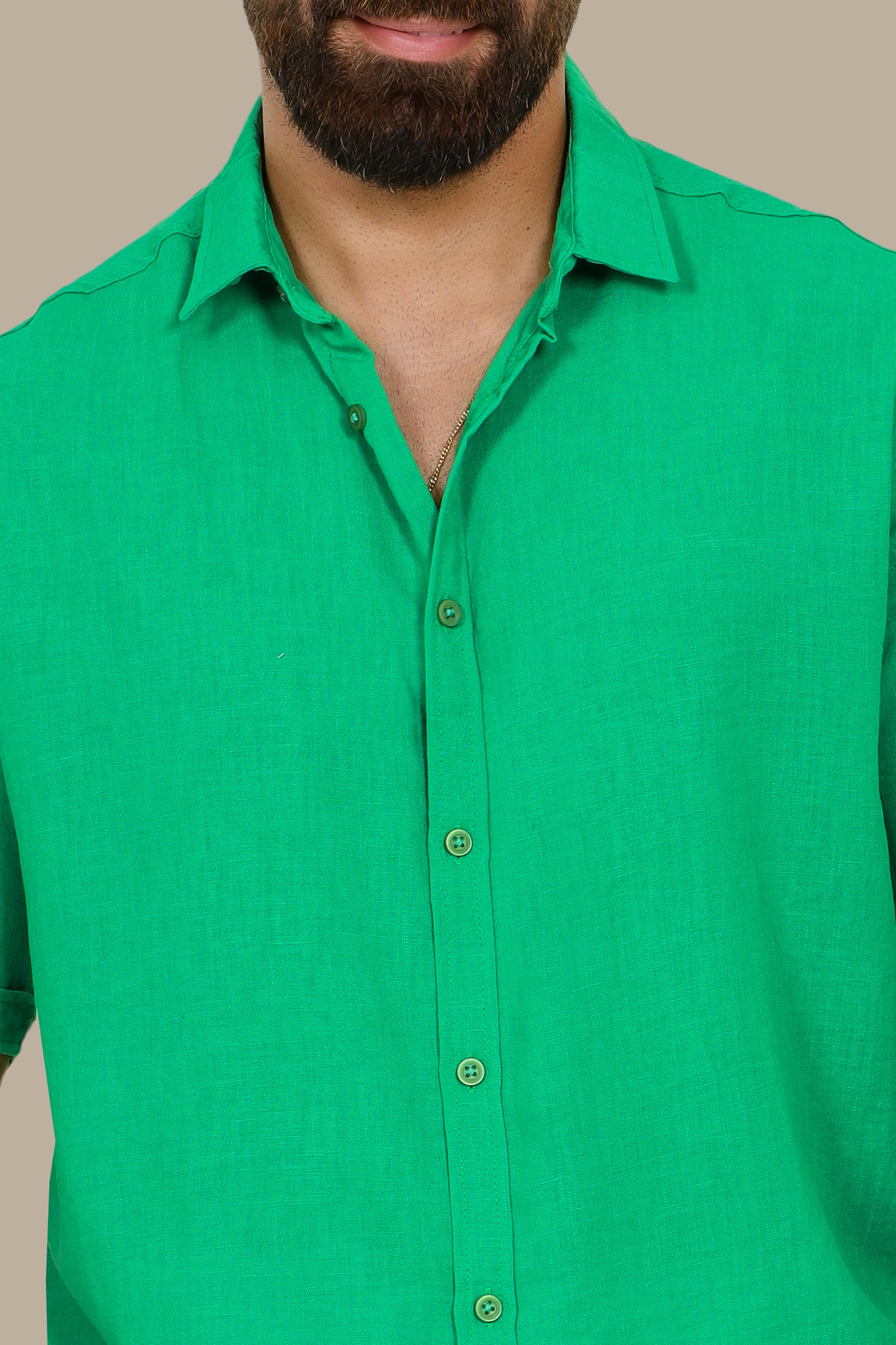 Green Linen Aerobin Short-Sleeve Shirt