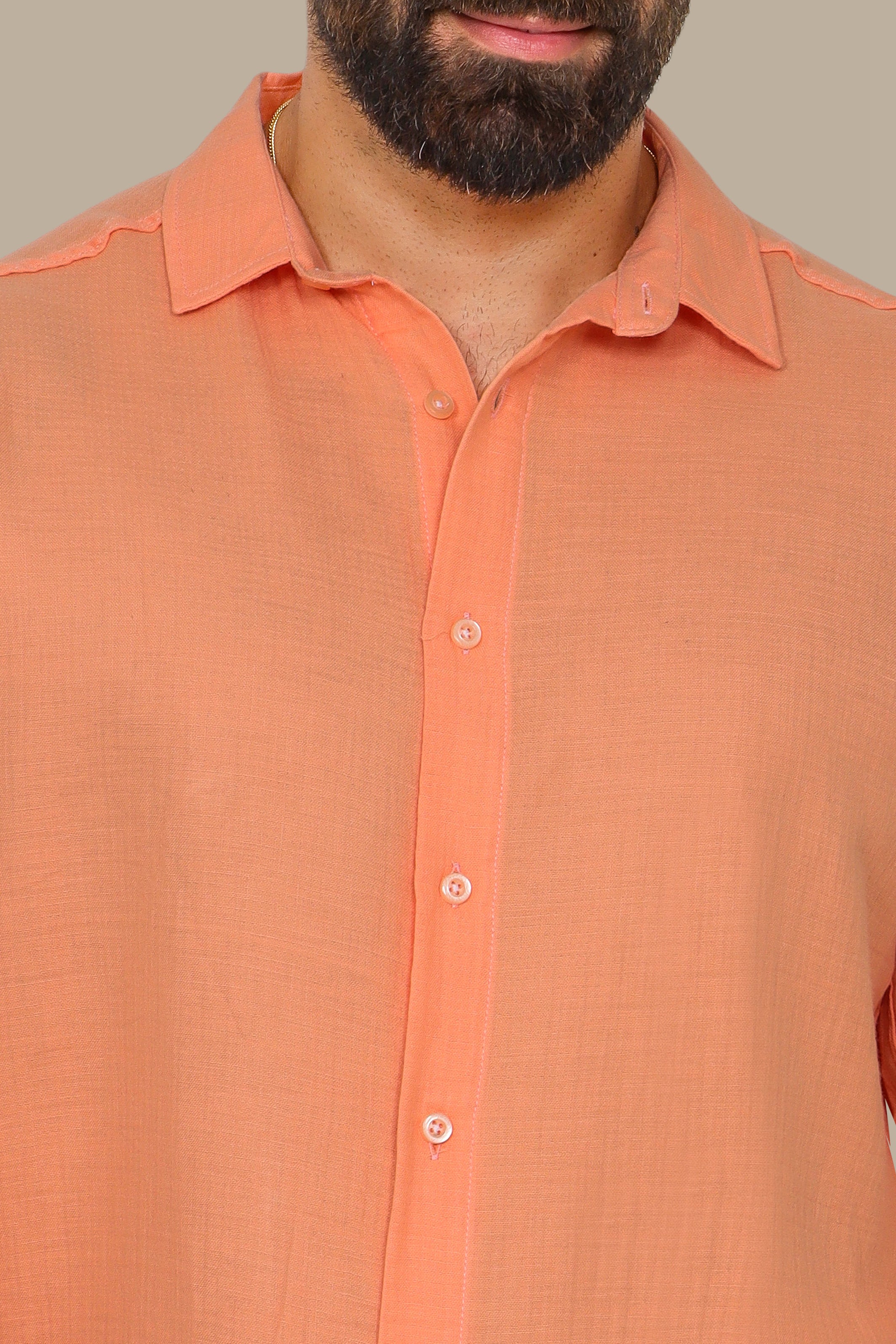 Orange Linen Long-Sleeve Shirt