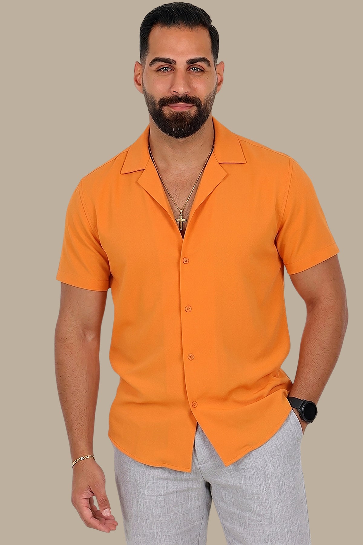Short Sleeve Crepe Regular Fit Plain Shirt