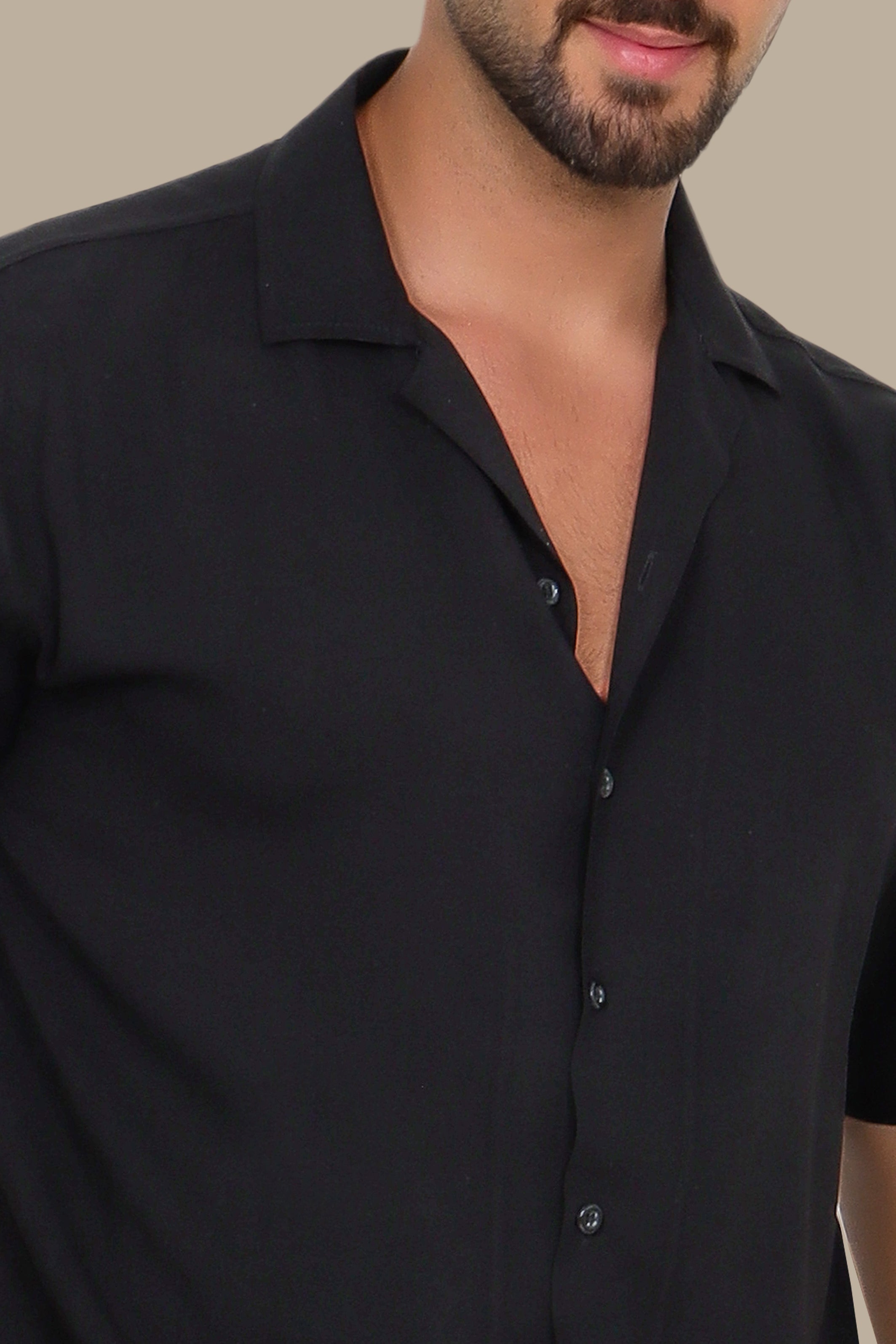 Black Short-Sleeve Crepe Shirt