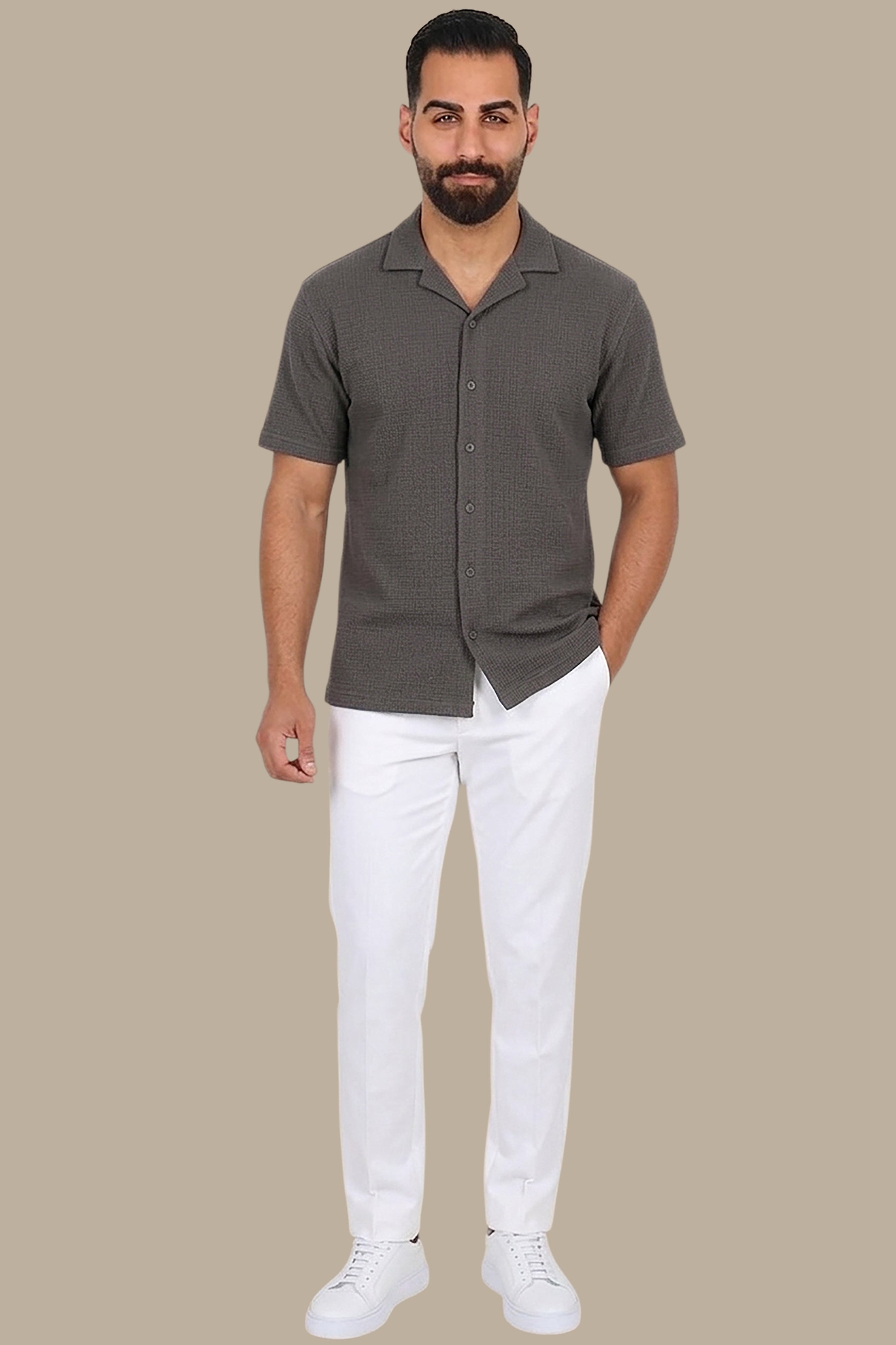 Grey Short-Sleeve Shirt – Regular Fit