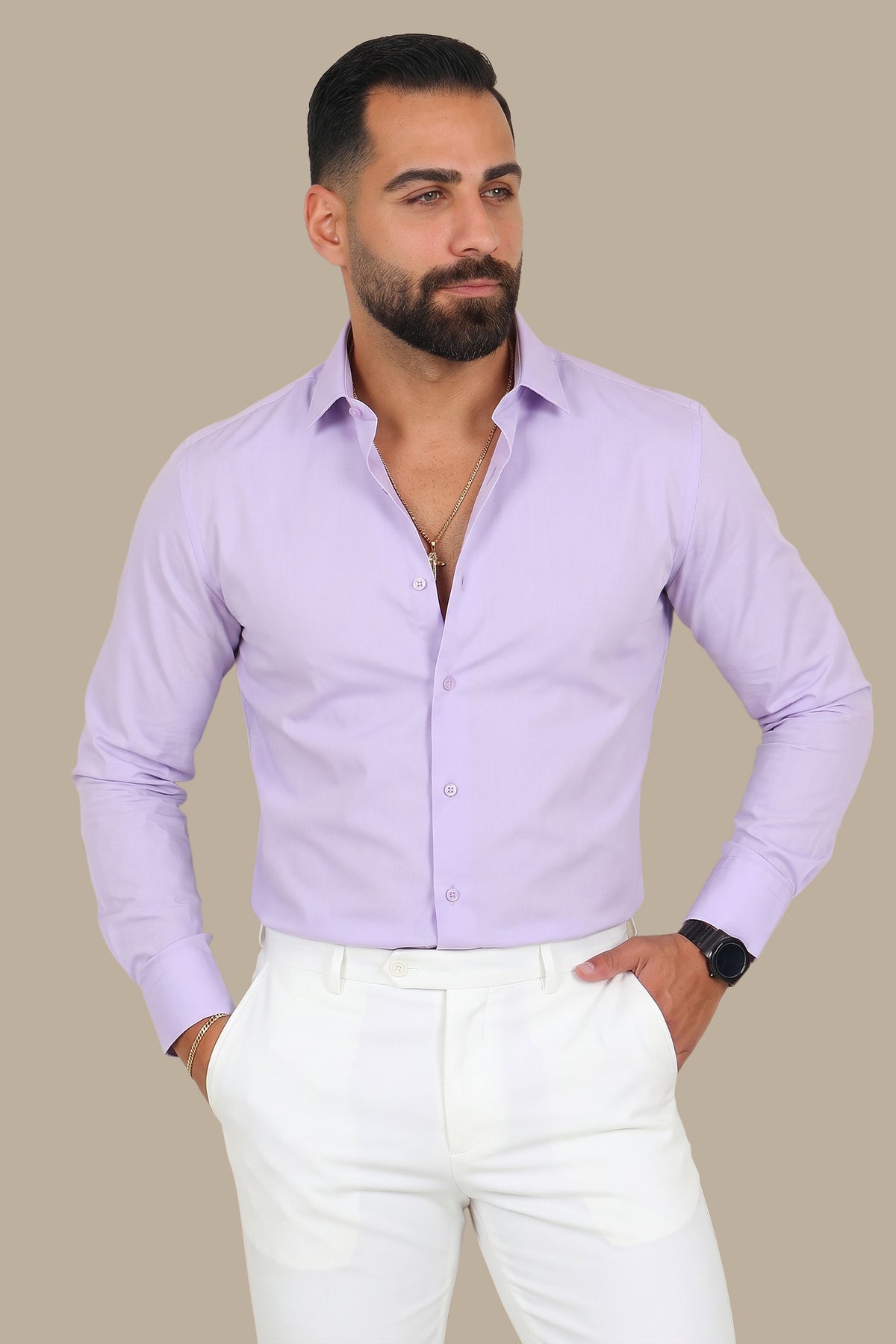 Poplin Slim Shirt with River Collar