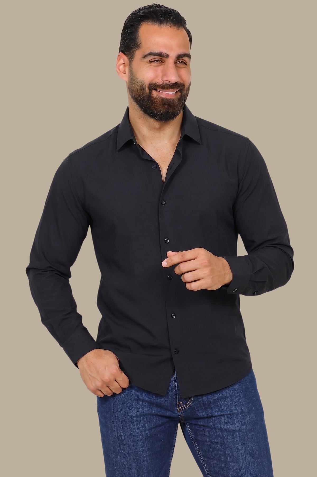 Poplin Slim Shirt with River Collar