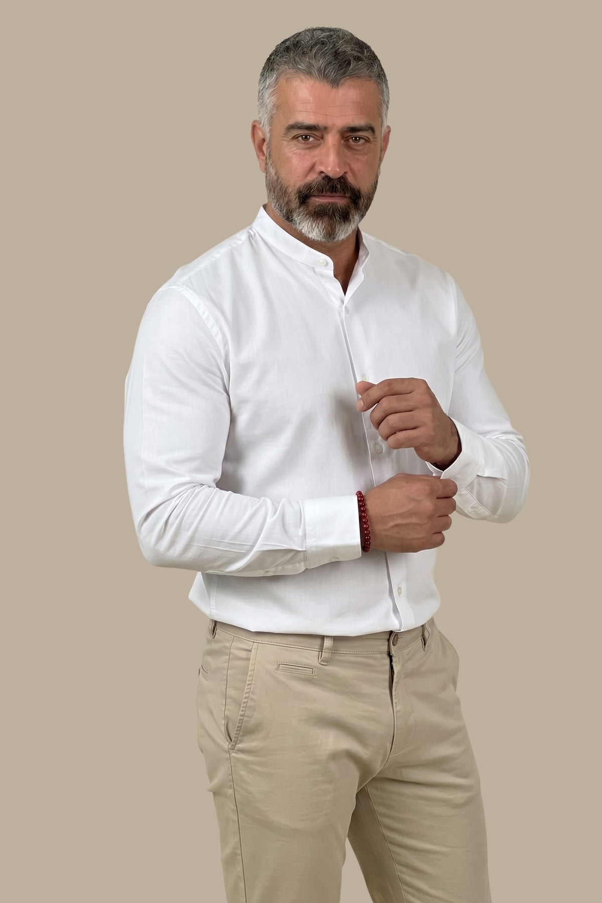 Slim Fit Poplin Mao Collar Shirt