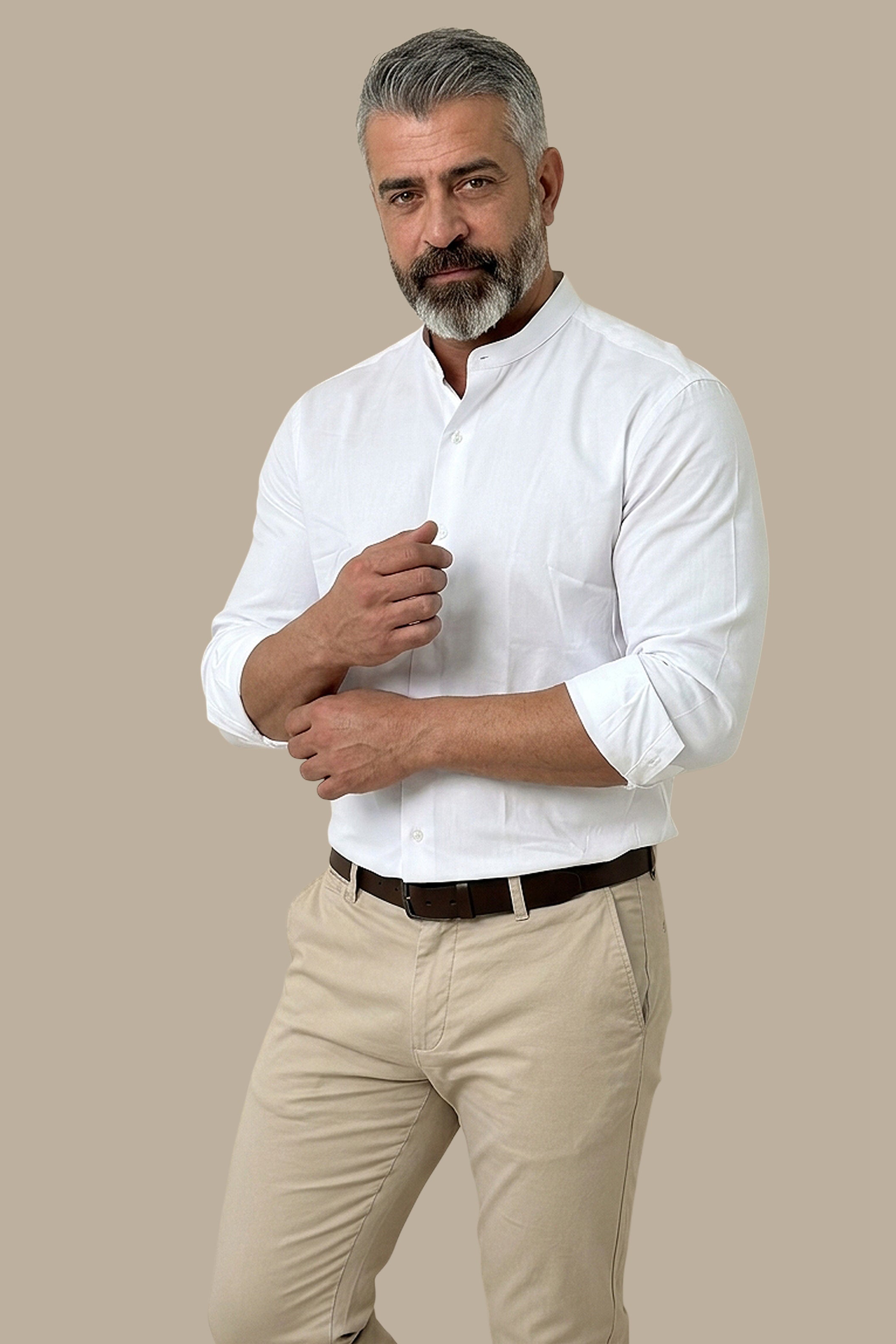 Shirt, Poplin Slim Fit with Mao Collar