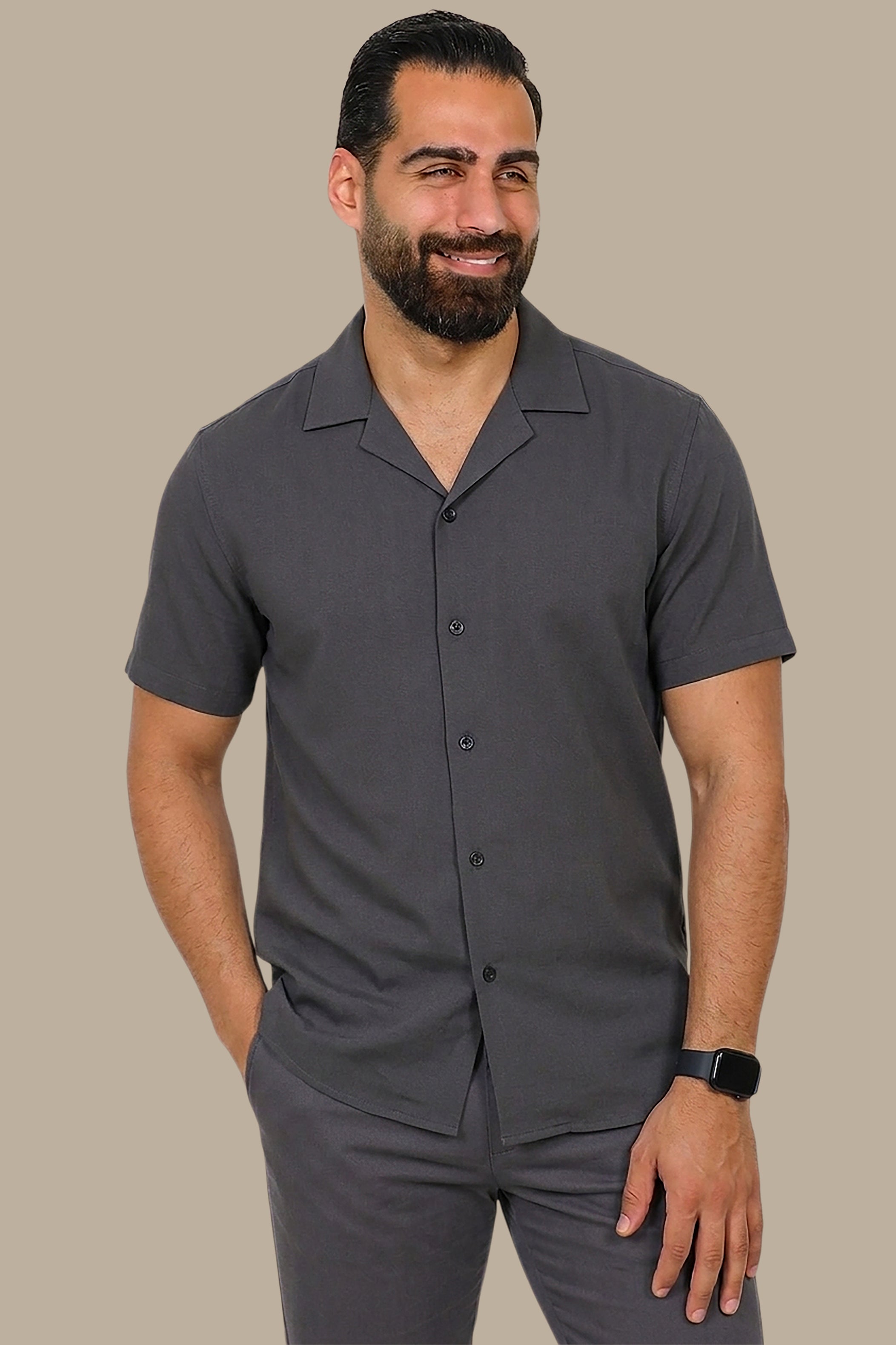 Effortless Comfort: Short-Sleeve Linen Aerobin Shirt in Black