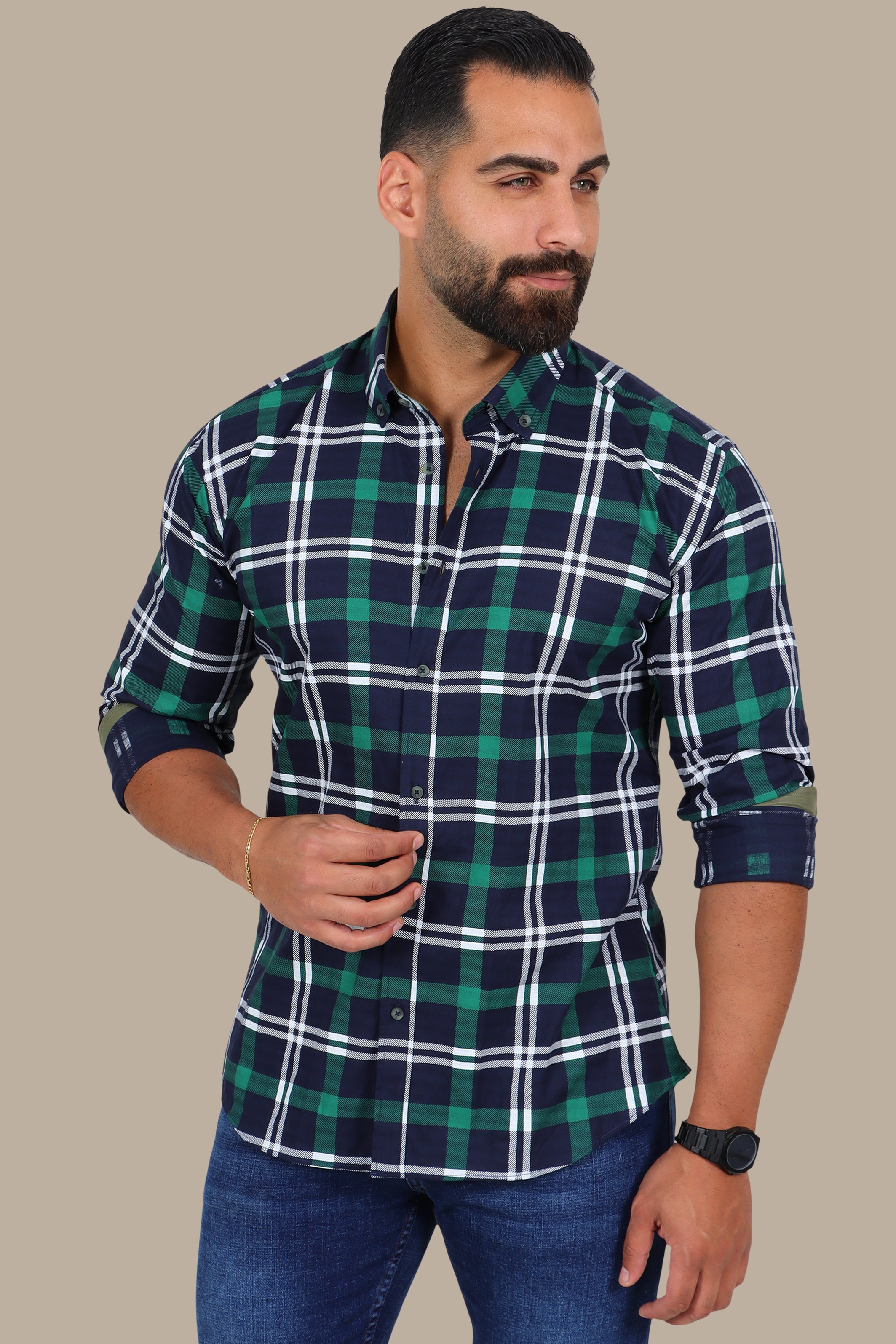 Green Plaid Button-Down Shirt